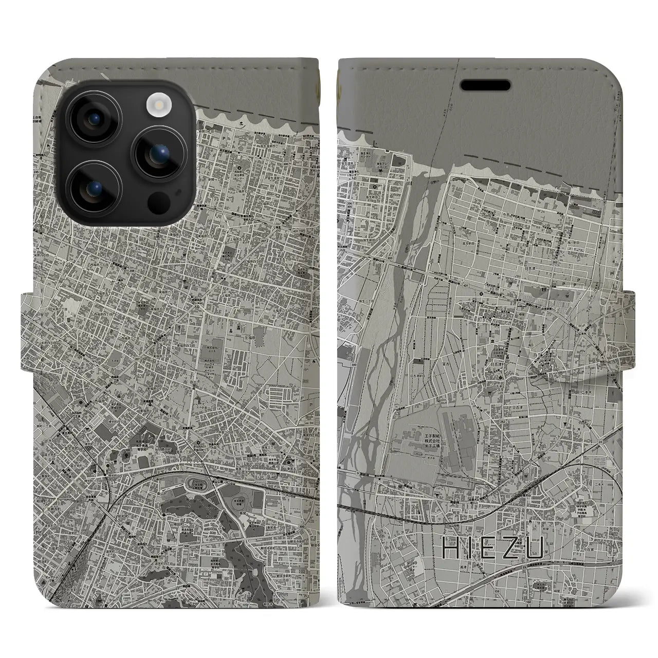 【日吉津(鳥取県)】地図柄iPhoneケース(手帳タイプ)モノトーン・iPhone 16 用