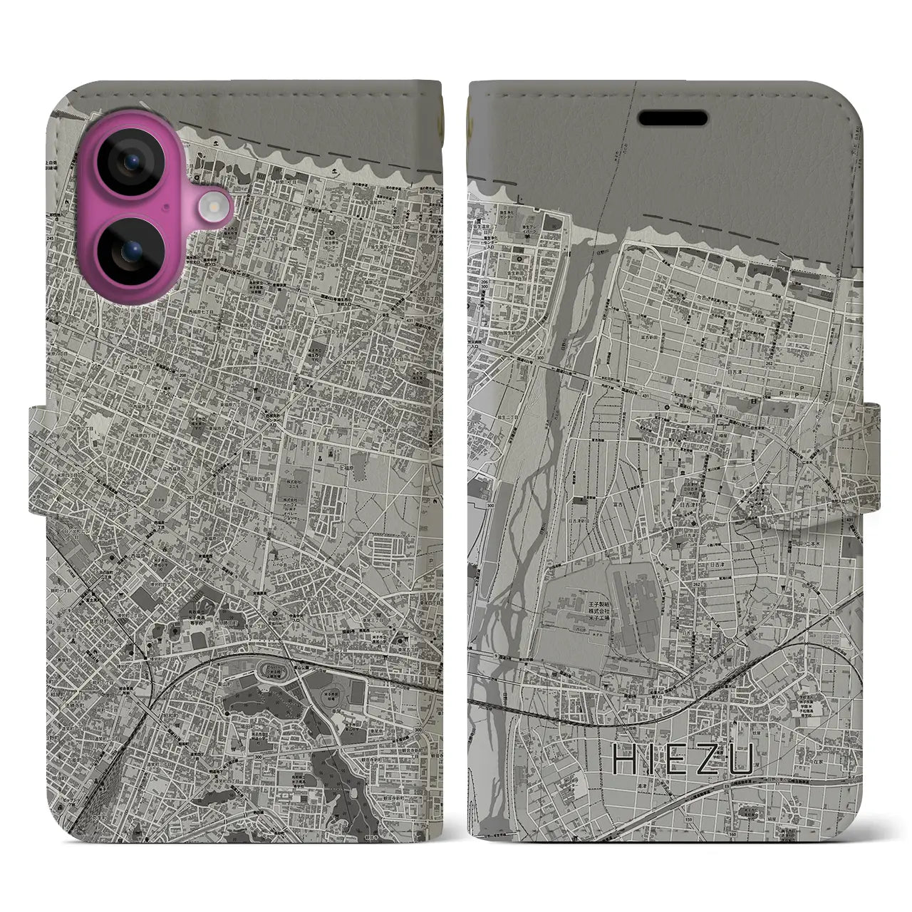 【日吉津(鳥取県)】地図柄iPhoneケース(手帳タイプ)モノトーン・iPhone 16 Pro 用