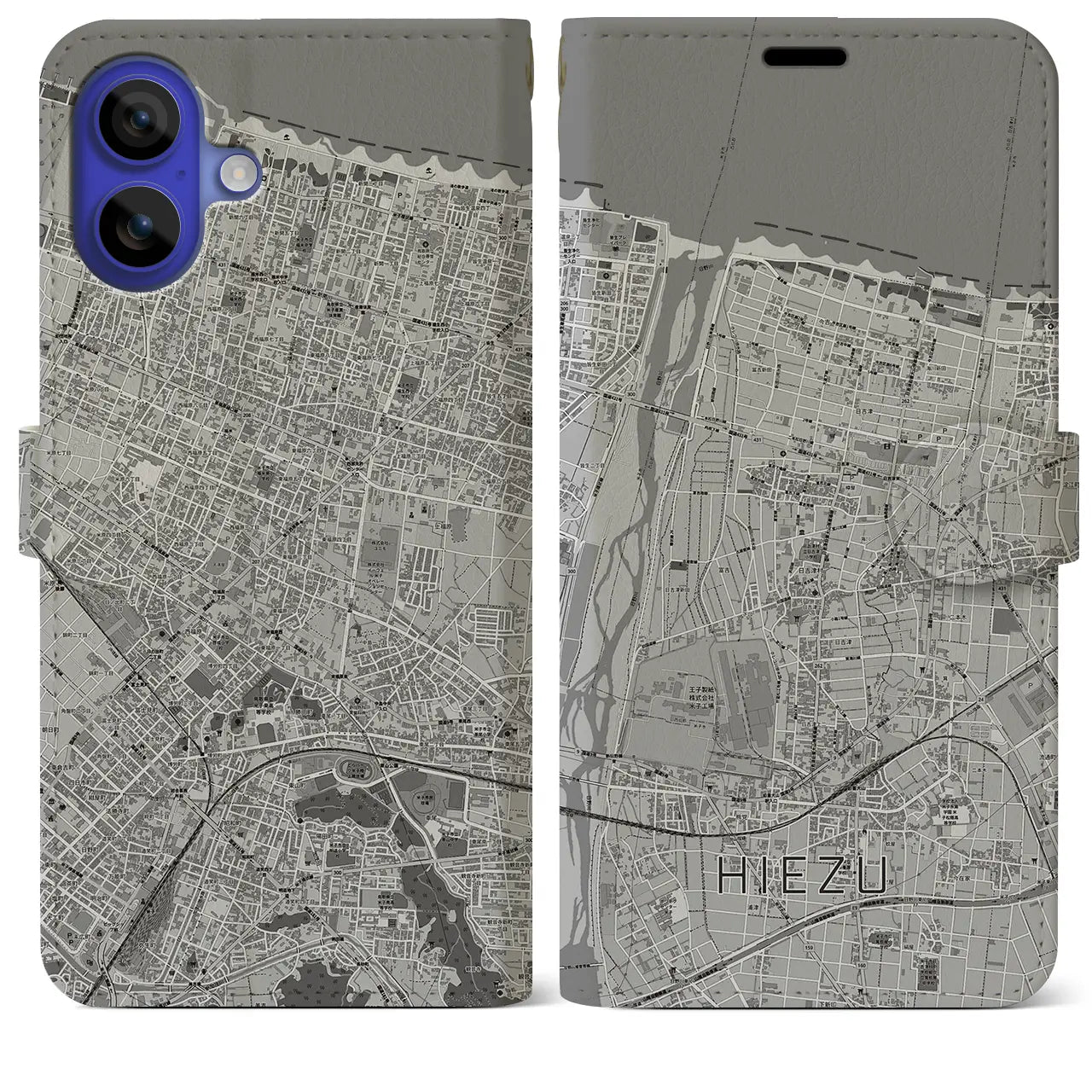 【日吉津(鳥取県)】地図柄iPhoneケース(手帳タイプ)モノトーン・iPhone 16 Pro Max 用