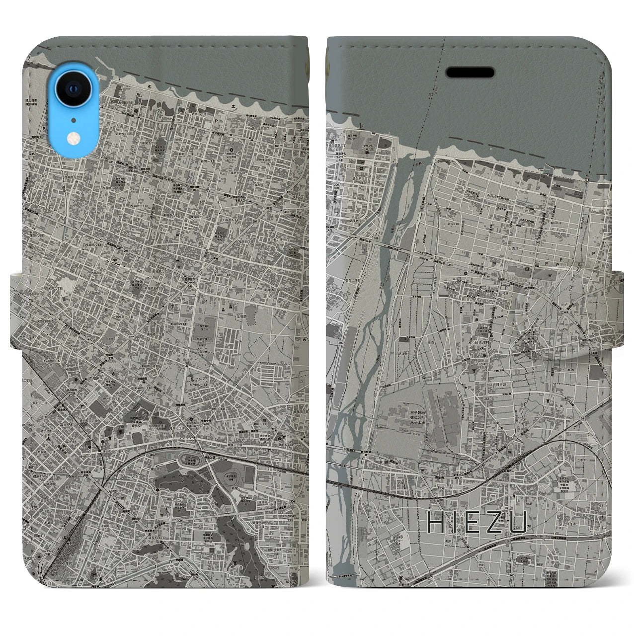 【日吉津(鳥取県)】地図柄iPhoneケース(手帳タイプ)モノトーン・iPhone XR 用