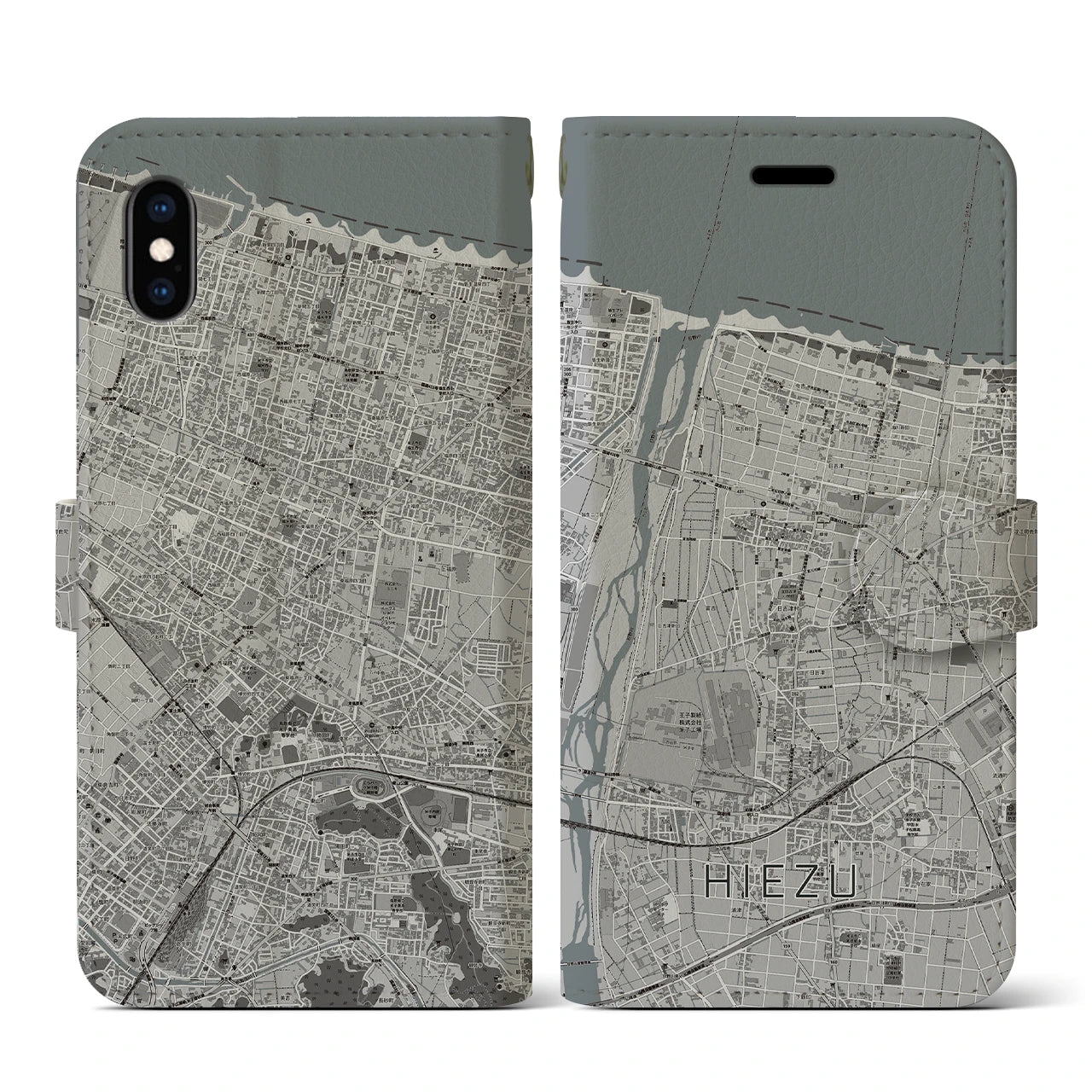 【日吉津(鳥取県)】地図柄iPhoneケース(手帳タイプ)モノトーン・iPhone XS / X 用