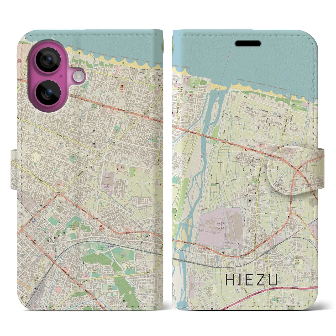 【日吉津(鳥取県)】地図柄iPhoneケース(手帳タイプ)ナチュラル・iPhone 16 Pro 用
