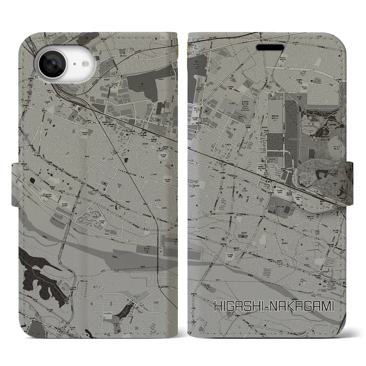 【東中神(東京都)】地図柄iPhoneケース(手帳タイプ)