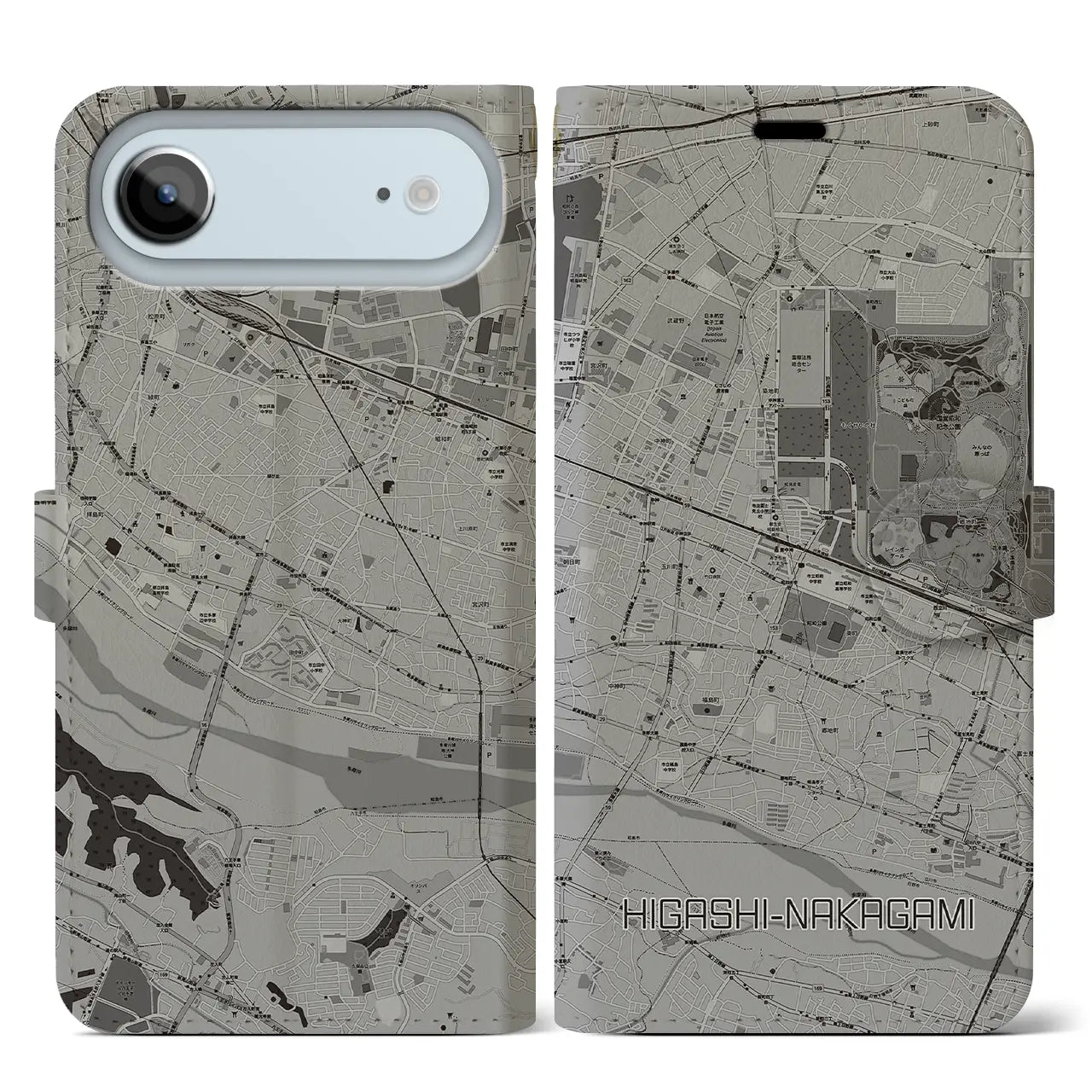 【東中神(東京都)】地図柄iPhoneケース(手帳タイプ)