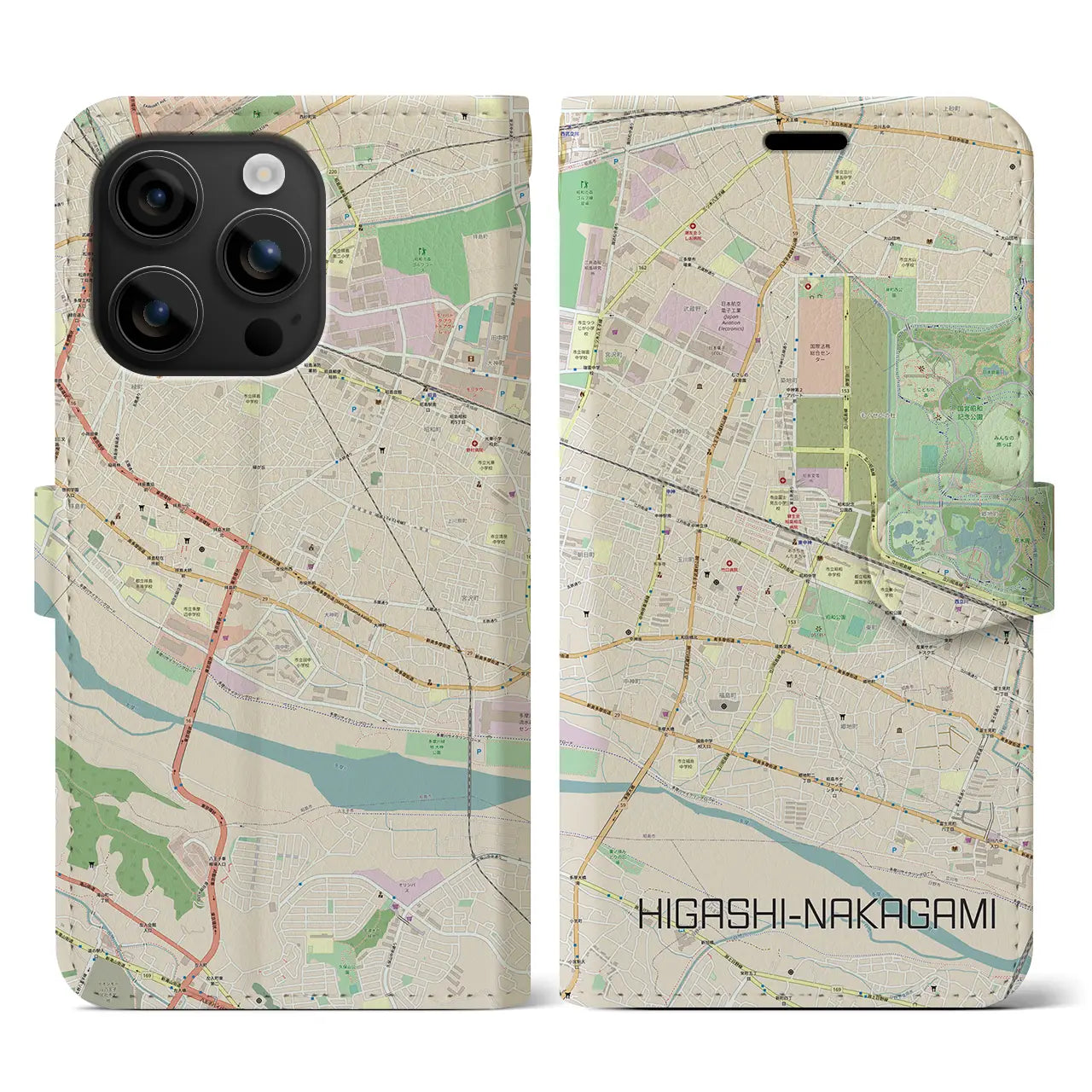 【東中神(東京都)】地図柄iPhoneケース(手帳タイプ)ナチュラル・iPhone 16 用
