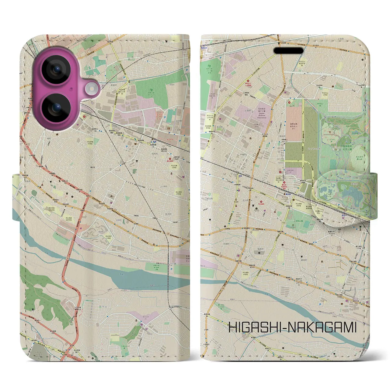【東中神(東京都)】地図柄iPhoneケース(手帳タイプ)ナチュラル・iPhone 16 Pro 用