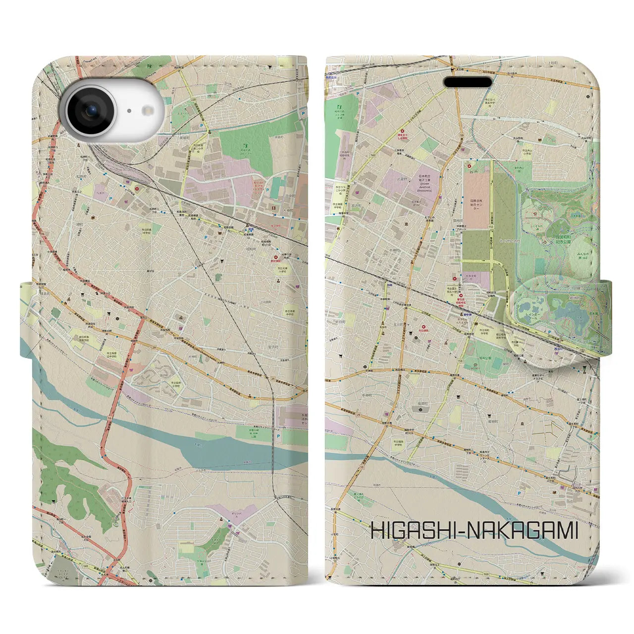 【東中神(東京都)】地図柄iPhoneケース(手帳タイプ)