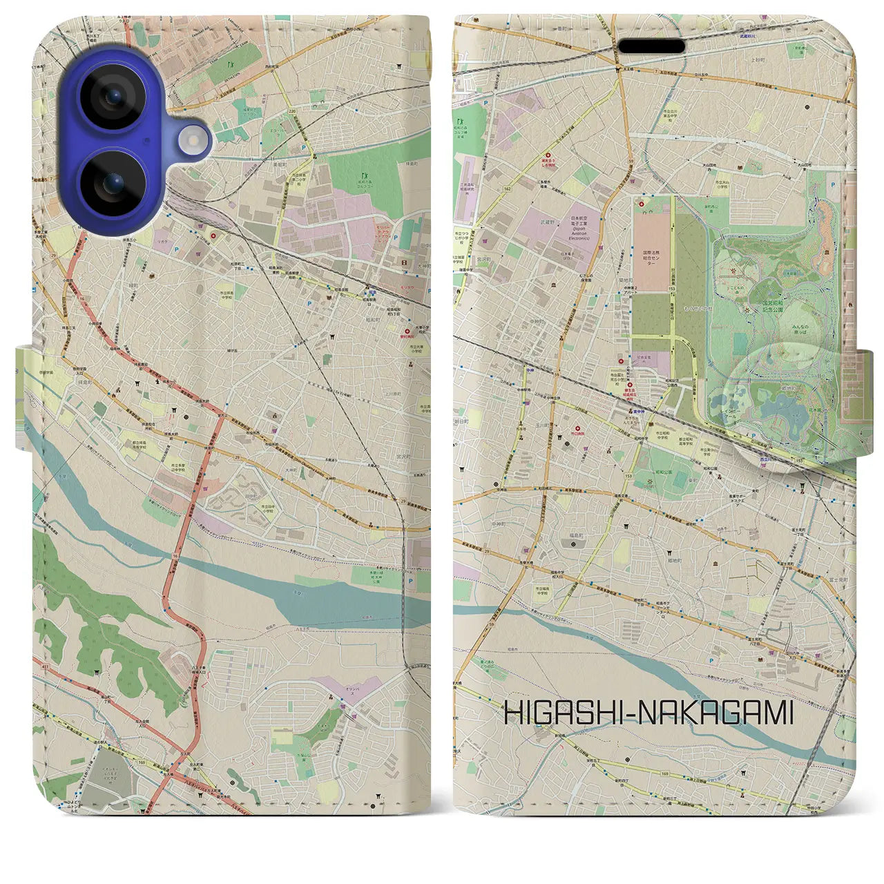 【東中神(東京都)】地図柄iPhoneケース(手帳タイプ)ナチュラル・iPhone 16 Pro Max 用