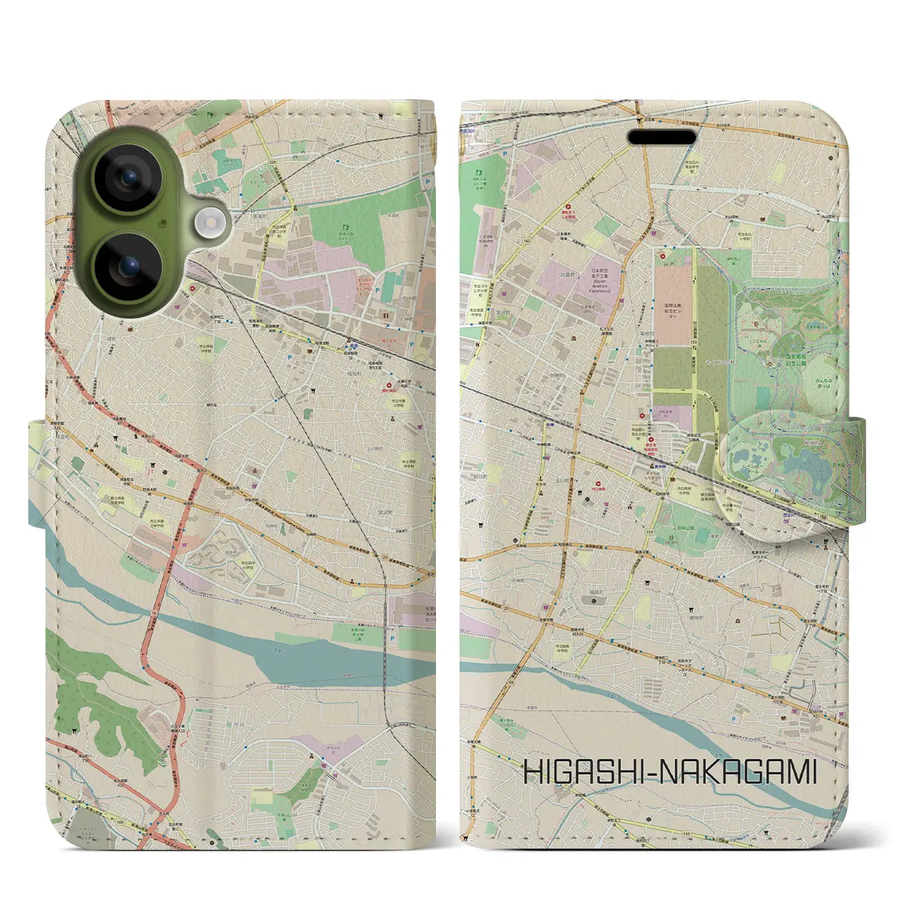 【東中神(東京都)】地図柄iPhoneケース(手帳タイプ)