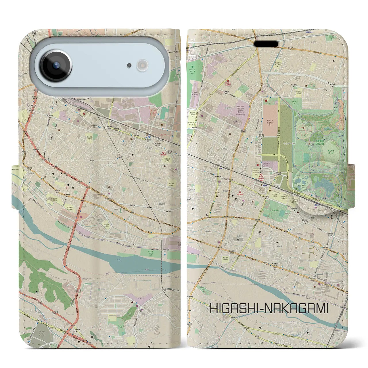 【東中神(東京都)】地図柄iPhoneケース(手帳タイプ)