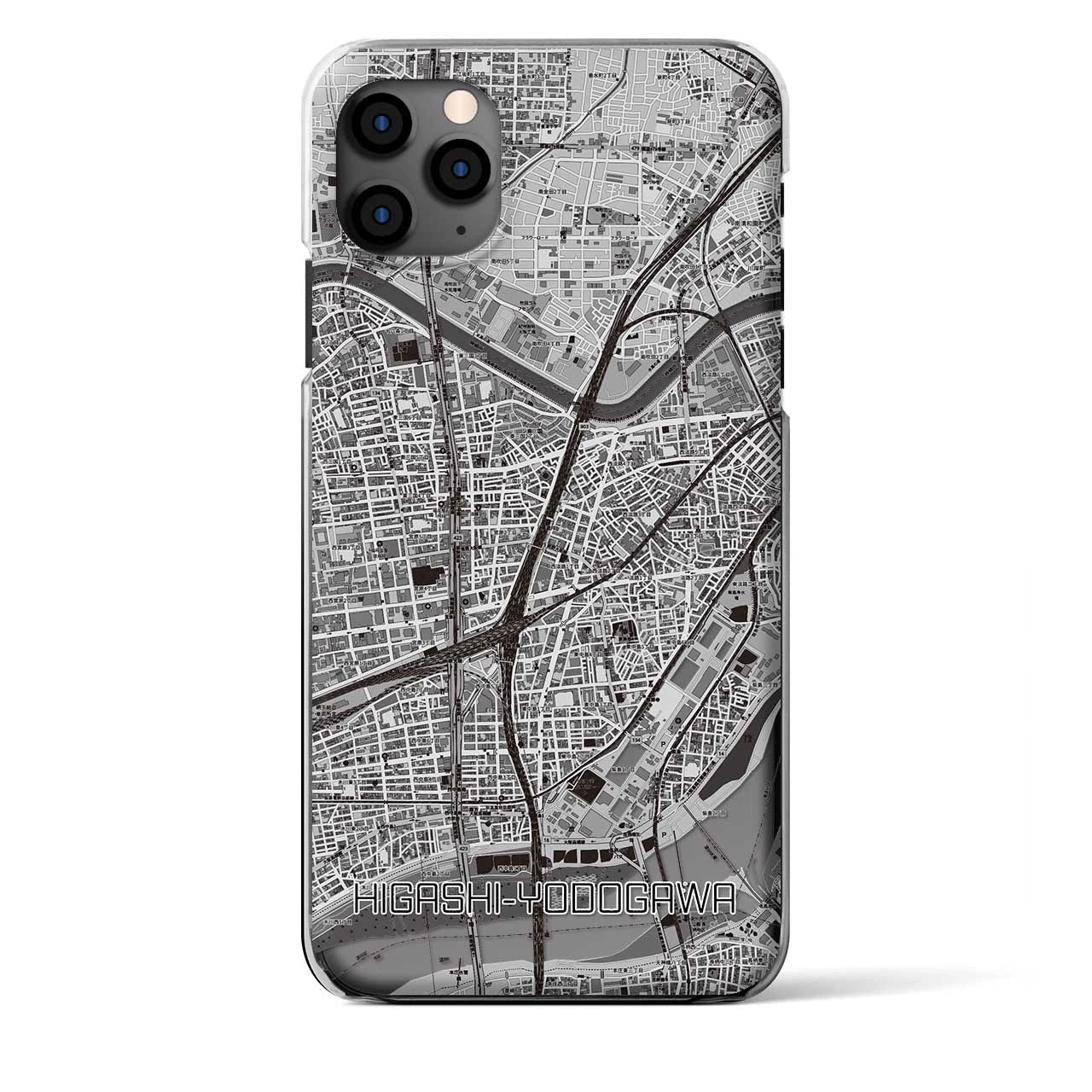 【東淀川(大阪府)】地図柄iPhoneケース(クリアタイプ)モノトーン・iPhone 11 Pro Max 用