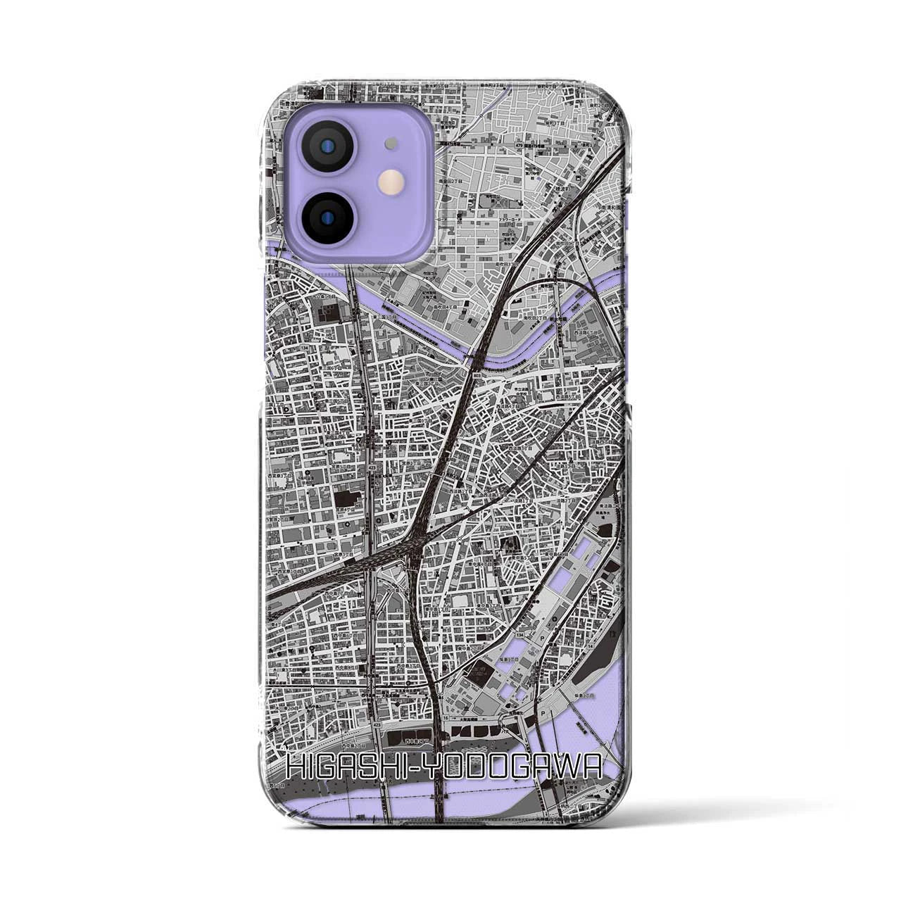 【東淀川(大阪府)】地図柄iPhoneケース(クリアタイプ)モノトーン・iPhone 12 / 12 Pro 用