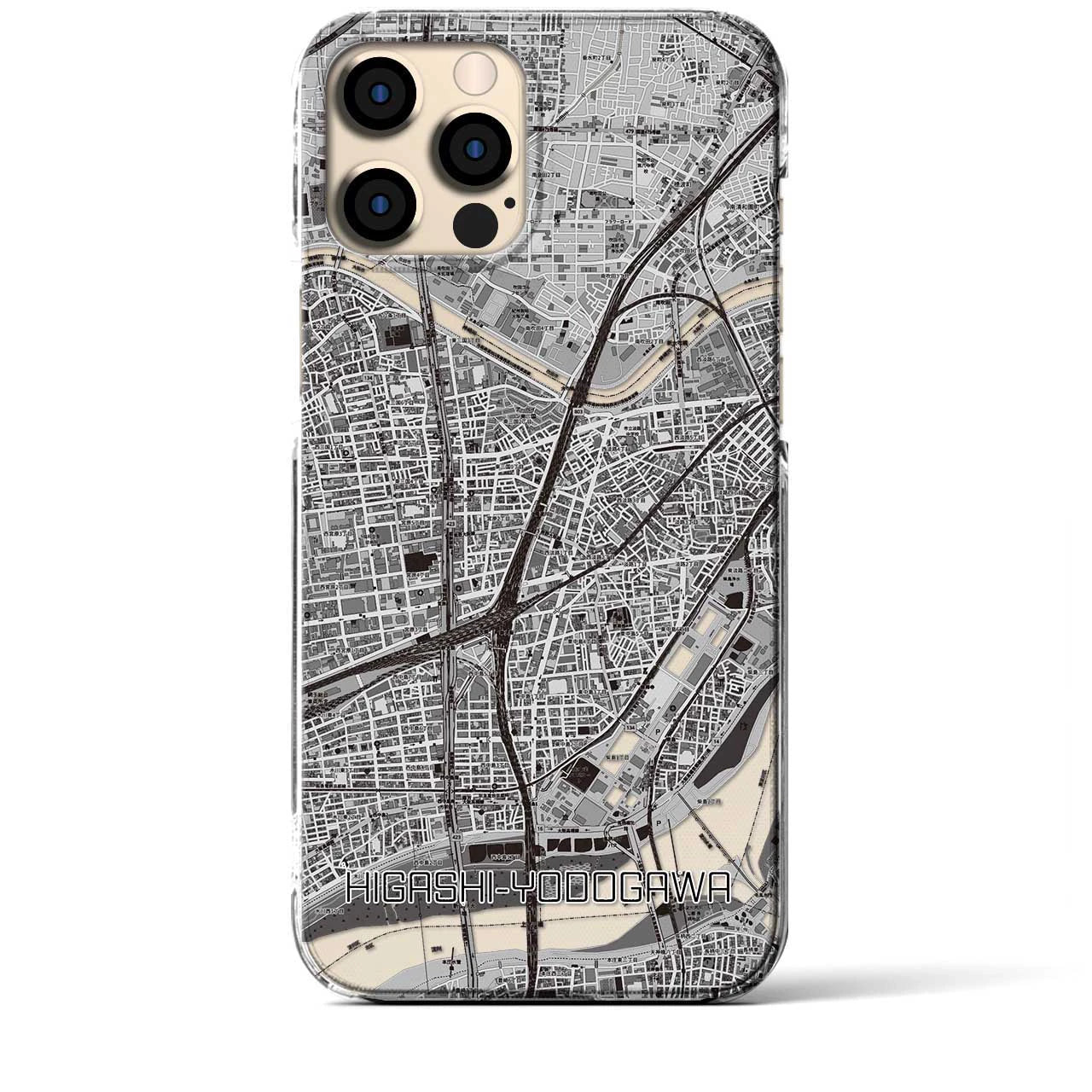 【東淀川(大阪府)】地図柄iPhoneケース(クリアタイプ)モノトーン・iPhone 12 Pro Max 用
