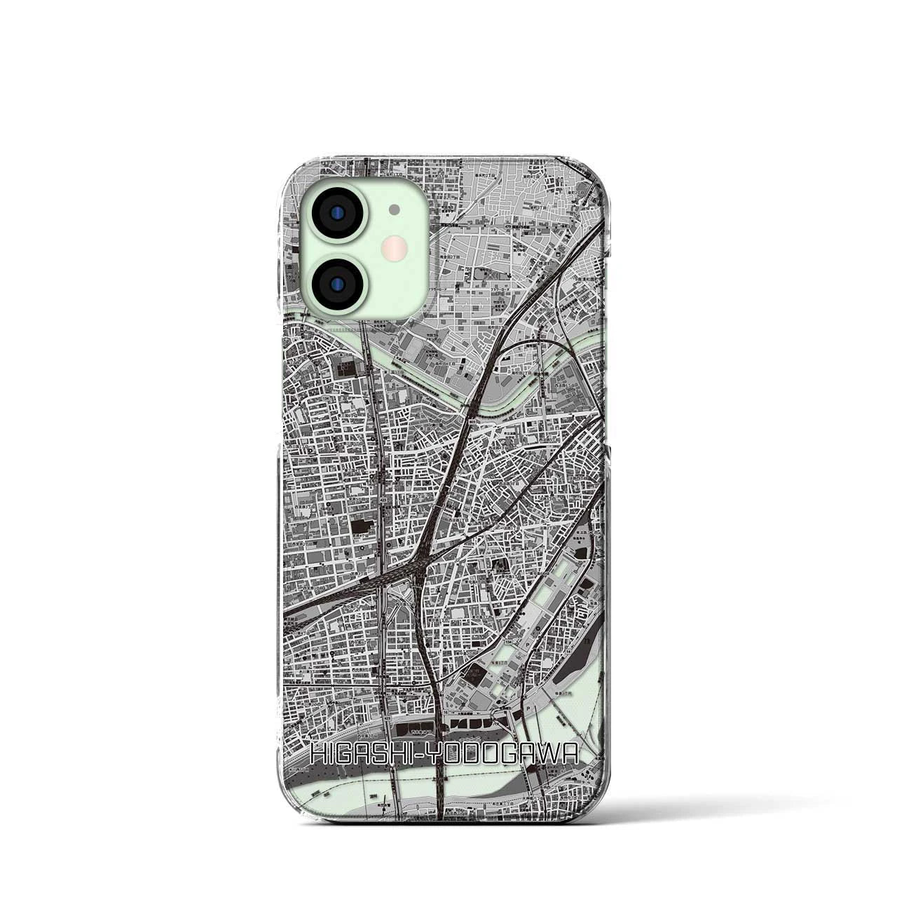 【東淀川(大阪府)】地図柄iPhoneケース(クリアタイプ)モノトーン・iPhone 12 mini 用