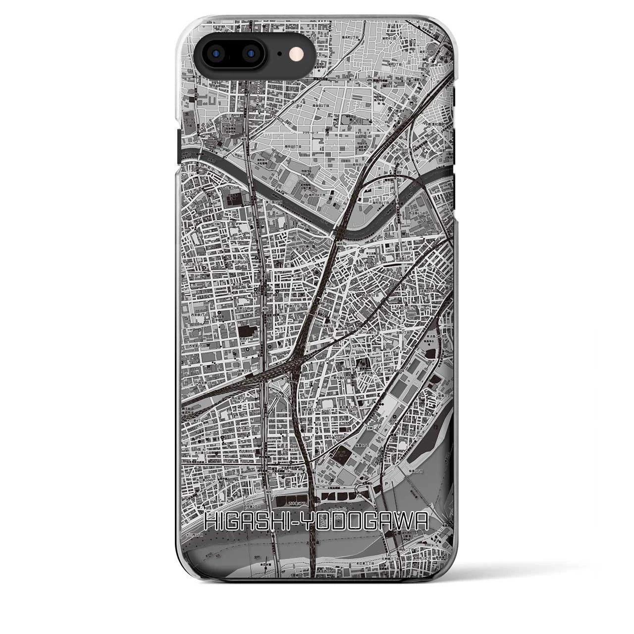 【東淀川(大阪府)】地図柄iPhoneケース(クリアタイプ)モノトーン・iPhone 8Plus /7Plus / 6sPlus / 6Plus 用