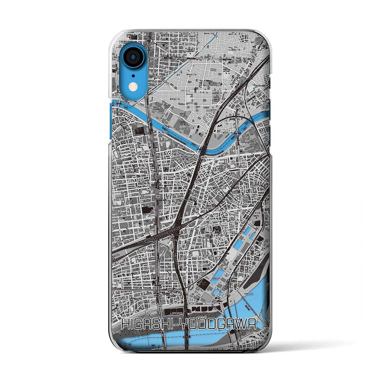【東淀川(大阪府)】地図柄iPhoneケース(クリアタイプ)モノトーン・iPhone XR 用