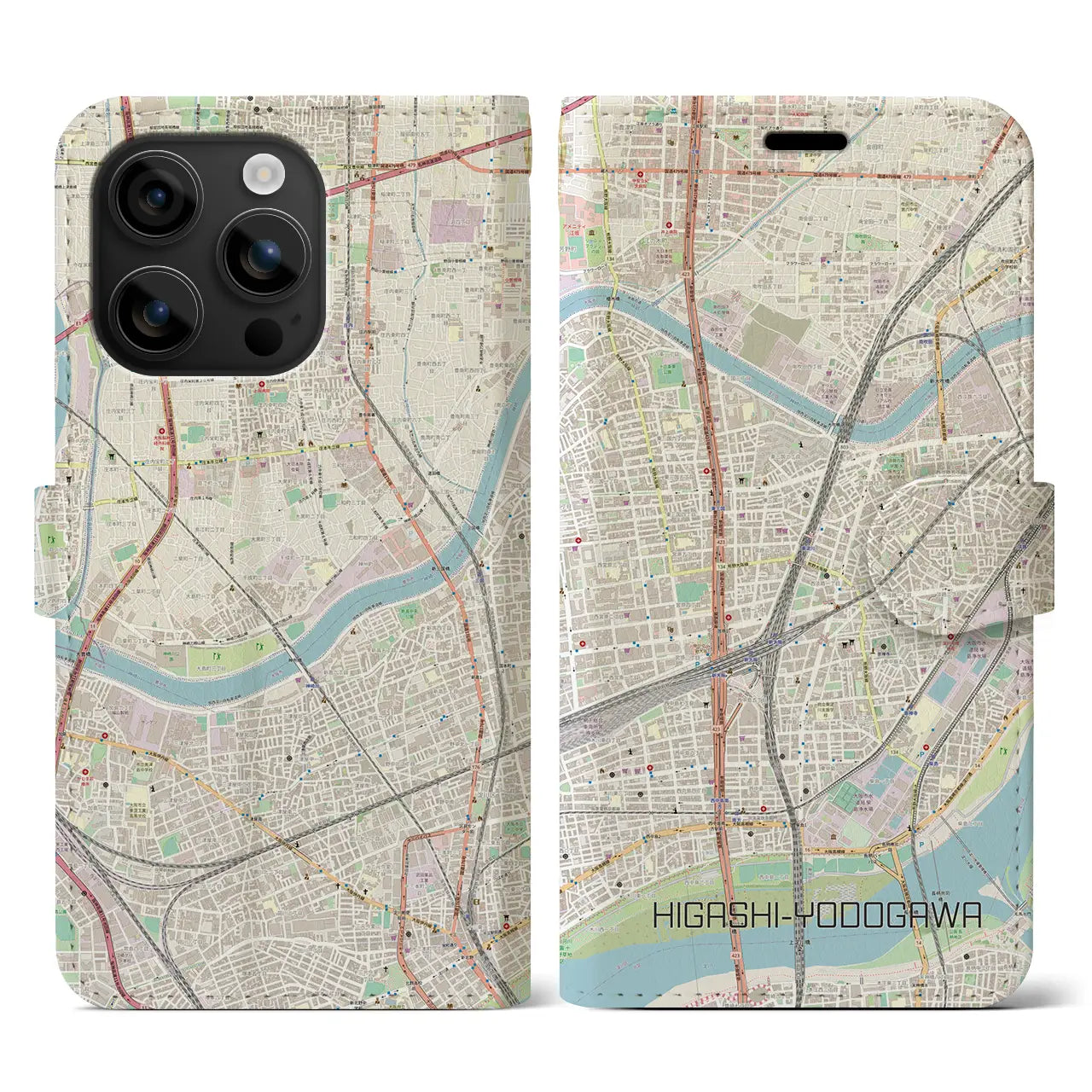 【東淀川(大阪府)】地図柄iPhoneケース(手帳タイプ)ナチュラル・iPhone 16 用