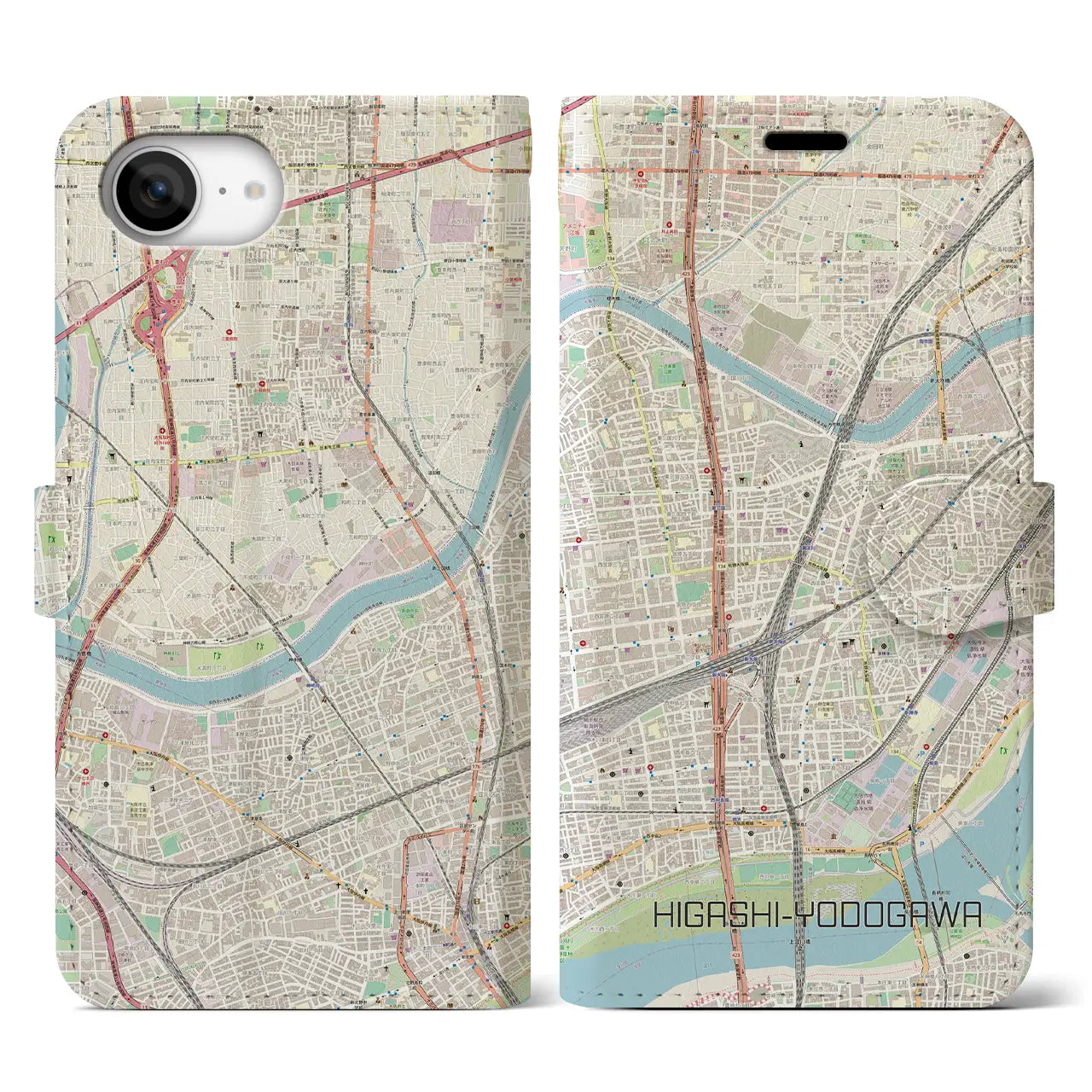 【東淀川(大阪府)】地図柄iPhoneケース(手帳タイプ)