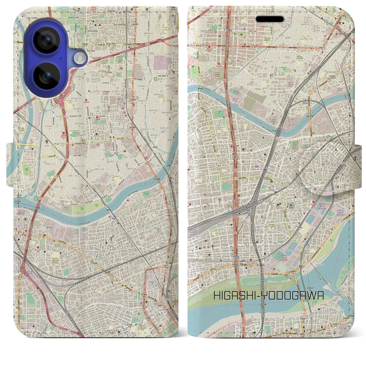 【東淀川(大阪府)】地図柄iPhoneケース(手帳タイプ)ナチュラル・iPhone 16 Pro Max 用