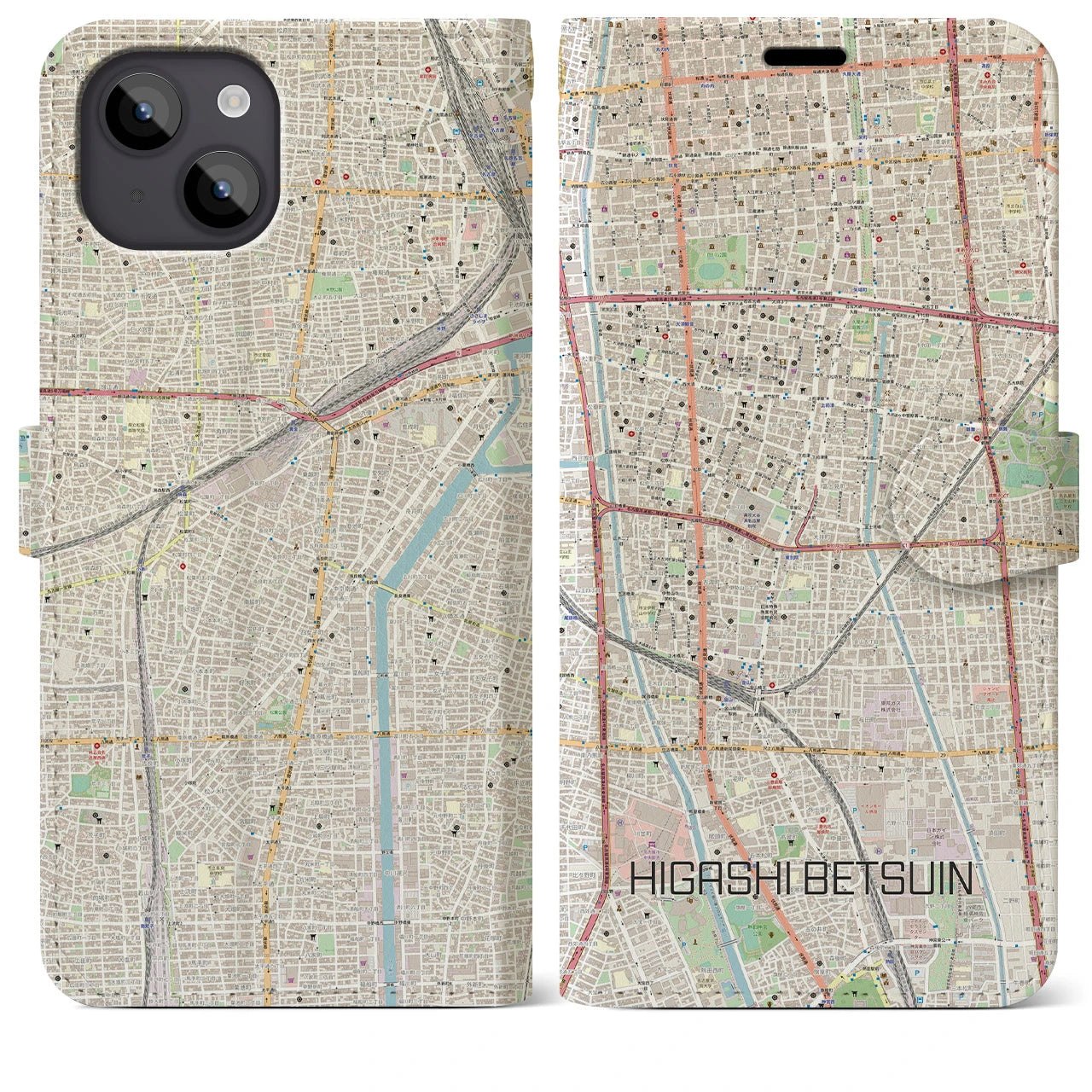【東別院(愛知県)】地図柄iPhoneケース(手帳タイプ)