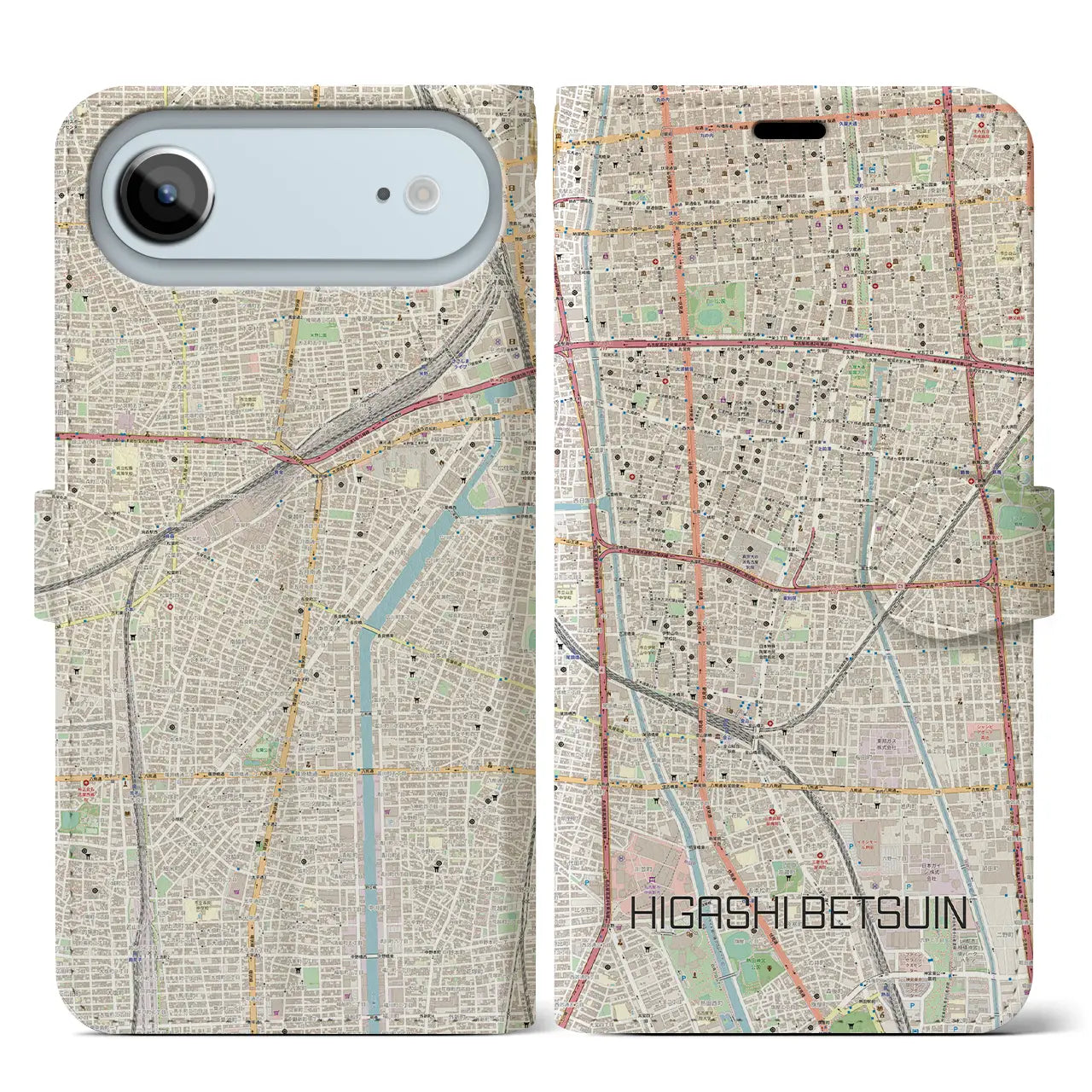 【東別院(愛知県)】地図柄iPhoneケース(手帳タイプ)モノトーン・iPhone 17 Pro Max 用