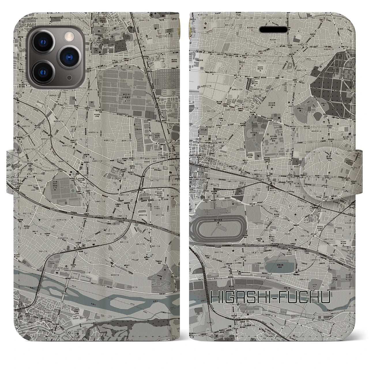 【東府中(東京都)】地図柄iPhoneケース(手帳タイプ)モノトーン・iPhone 11 Pro Max 用