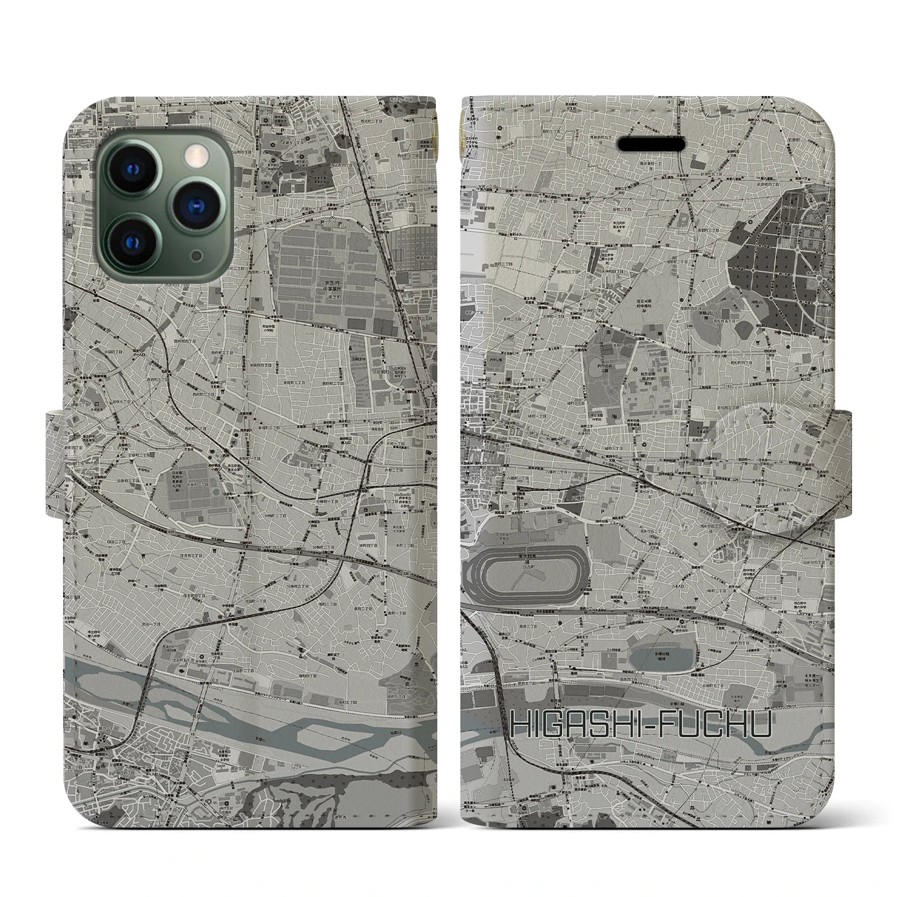 【東府中(東京都)】地図柄iPhoneケース(手帳タイプ)モノトーン・iPhone 11 Pro 用