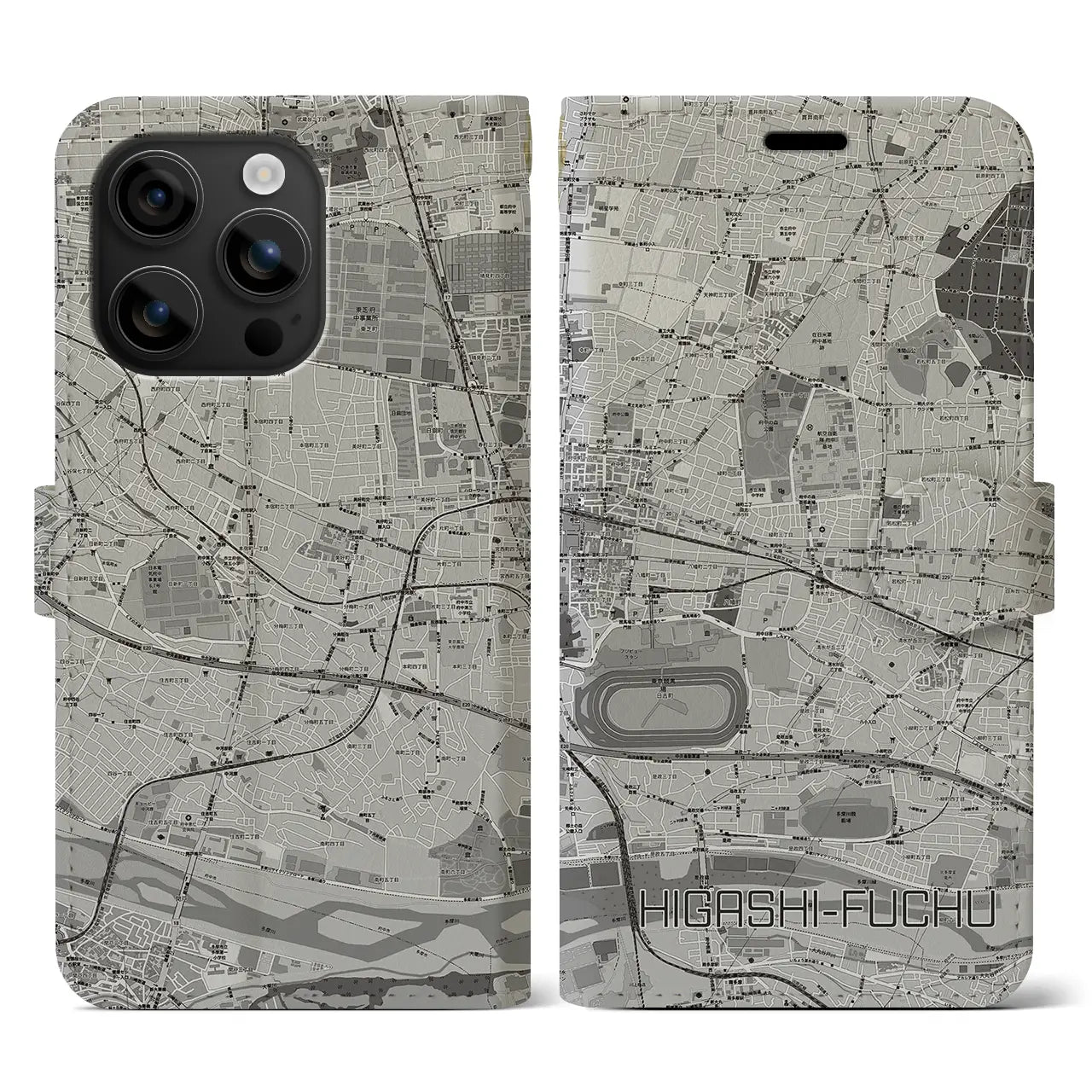 【東府中(東京都)】地図柄iPhoneケース(手帳タイプ)モノトーン・iPhone 16 用