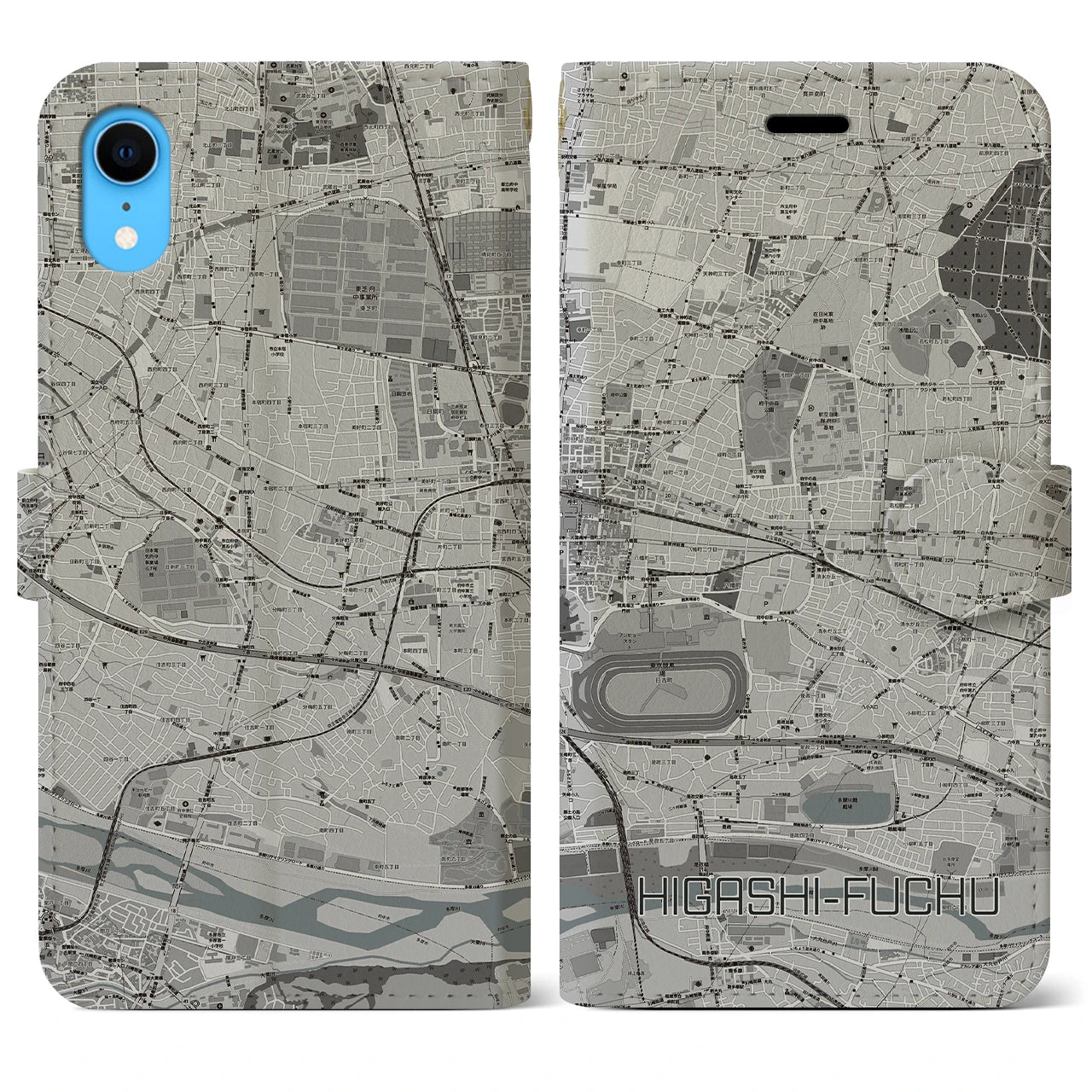 【東府中(東京都)】地図柄iPhoneケース(手帳タイプ)モノトーン・iPhone XR 用