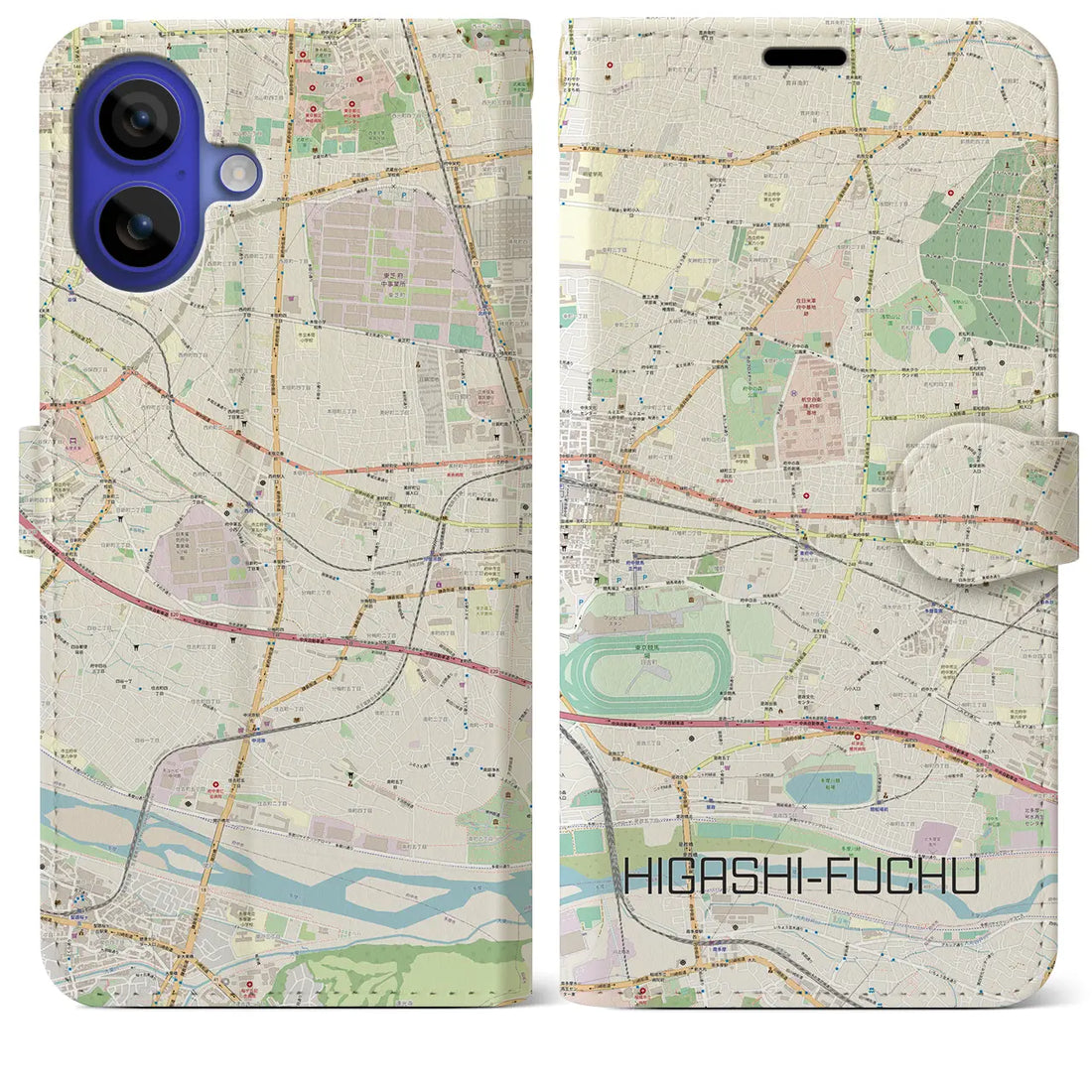 【東府中(東京都)】地図柄iPhoneケース(手帳タイプ)ナチュラル・iPhone 16 Pro Max 用