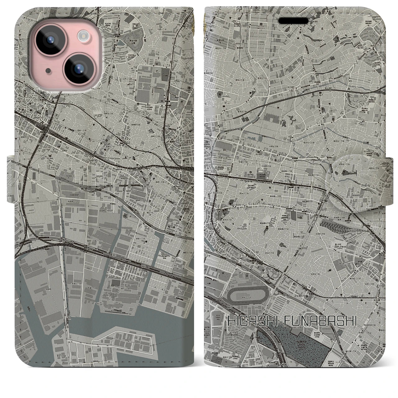 【東船橋(千葉県)】地図柄iPhoneケース(手帳タイプ)