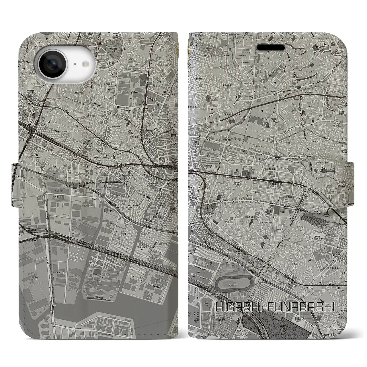 【東船橋(千葉県)】地図柄iPhoneケース(手帳タイプ)