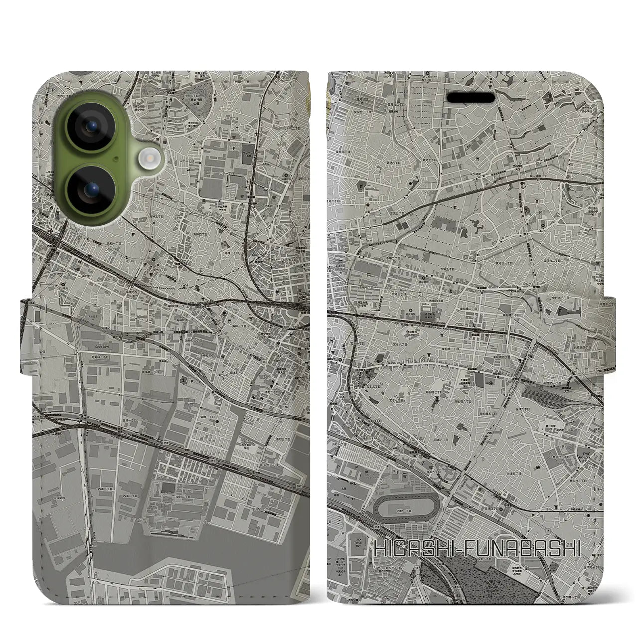 【東船橋(千葉県)】地図柄iPhoneケース(手帳タイプ)