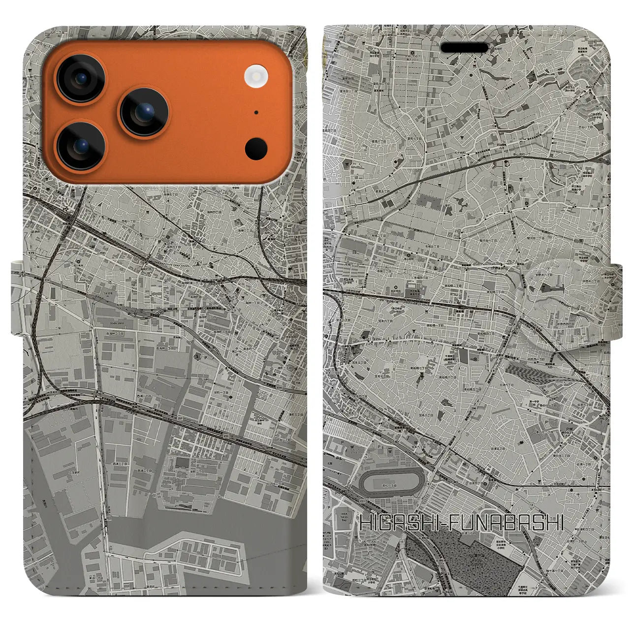 【東船橋(千葉県)】地図柄iPhoneケース(手帳タイプ)