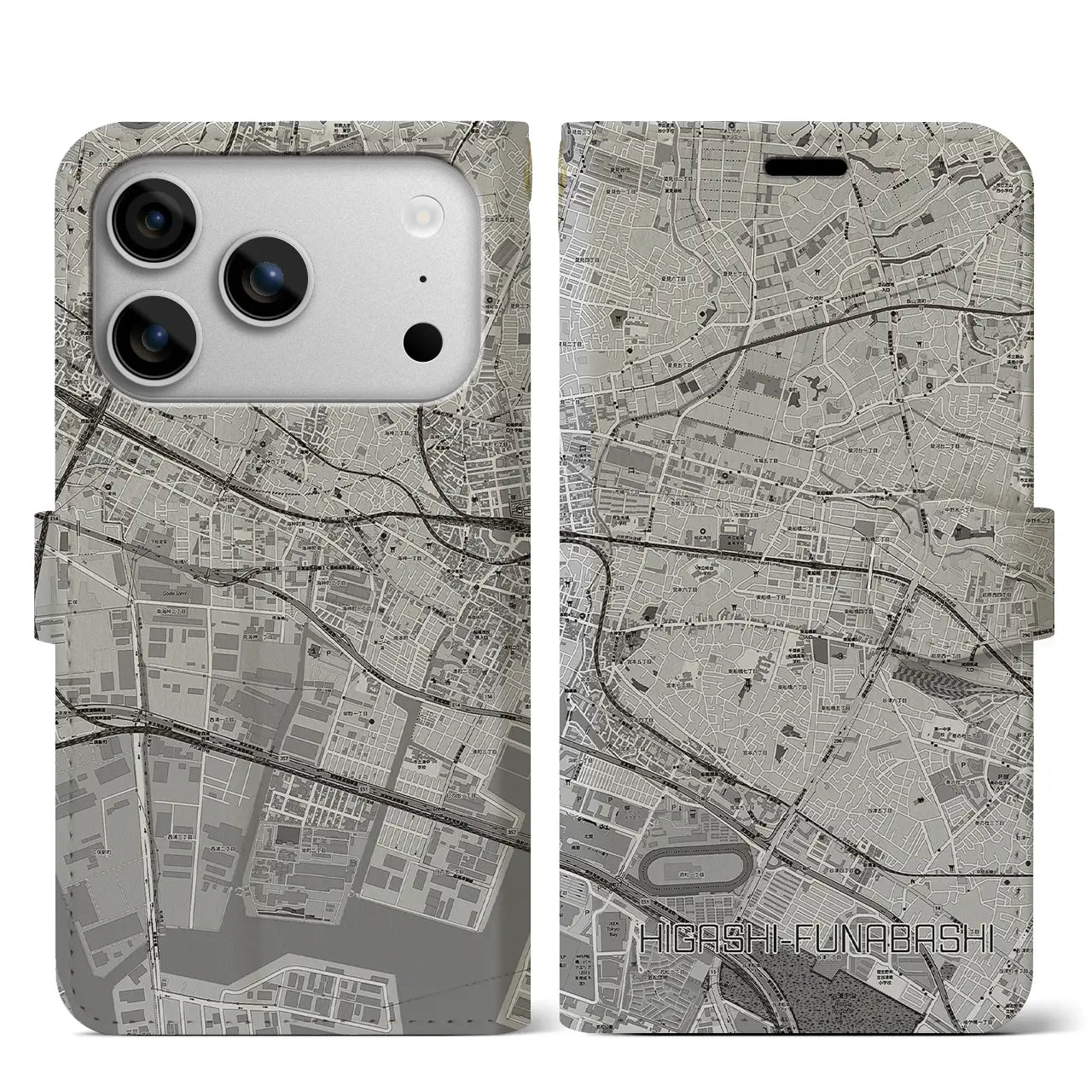 【東船橋(千葉県)】地図柄iPhoneケース(手帳タイプ)