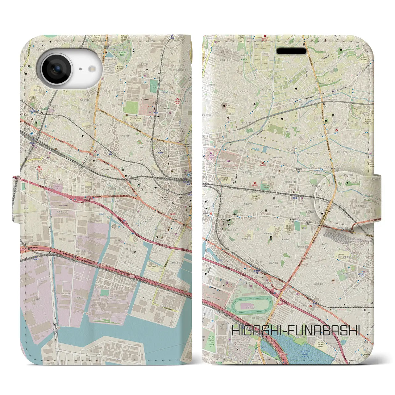 【東船橋(千葉県)】地図柄iPhoneケース(手帳タイプ)