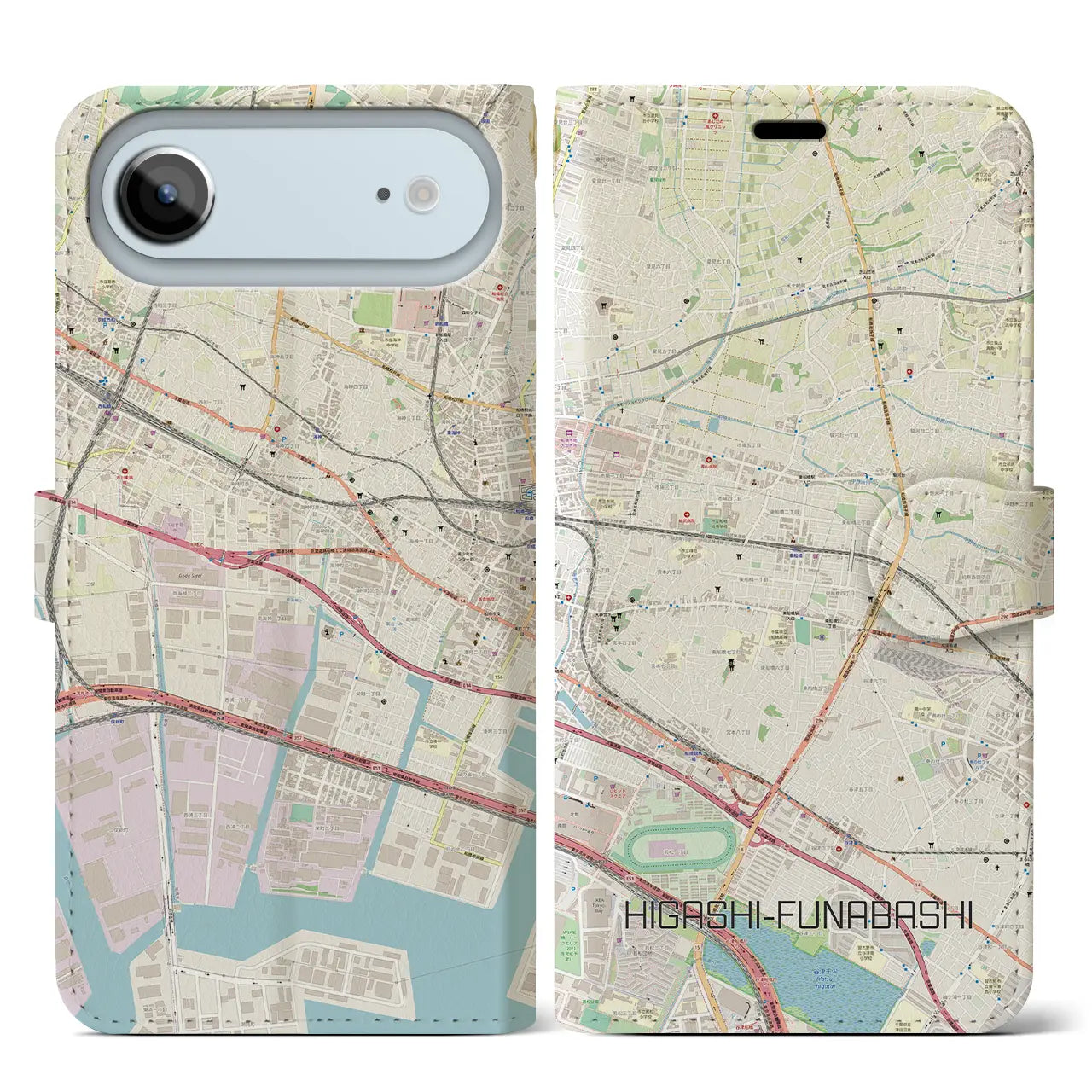 【東船橋(千葉県)】地図柄iPhoneケース(手帳タイプ)