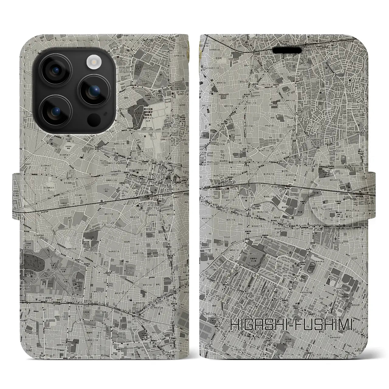 【東伏見(東京都)】地図柄iPhoneケース(手帳タイプ)モノトーン・iPhone 16 用