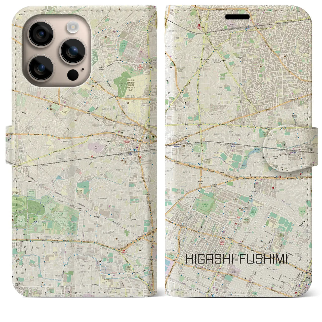【東伏見(東京都)】地図柄iPhoneケース(手帳タイプ)ナチュラル・iPhone 16 Plus 用