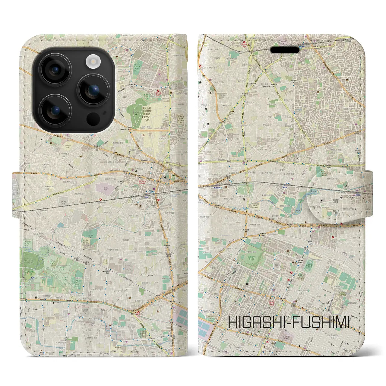 【東伏見(東京都)】地図柄iPhoneケース(手帳タイプ)ナチュラル・iPhone 16 用