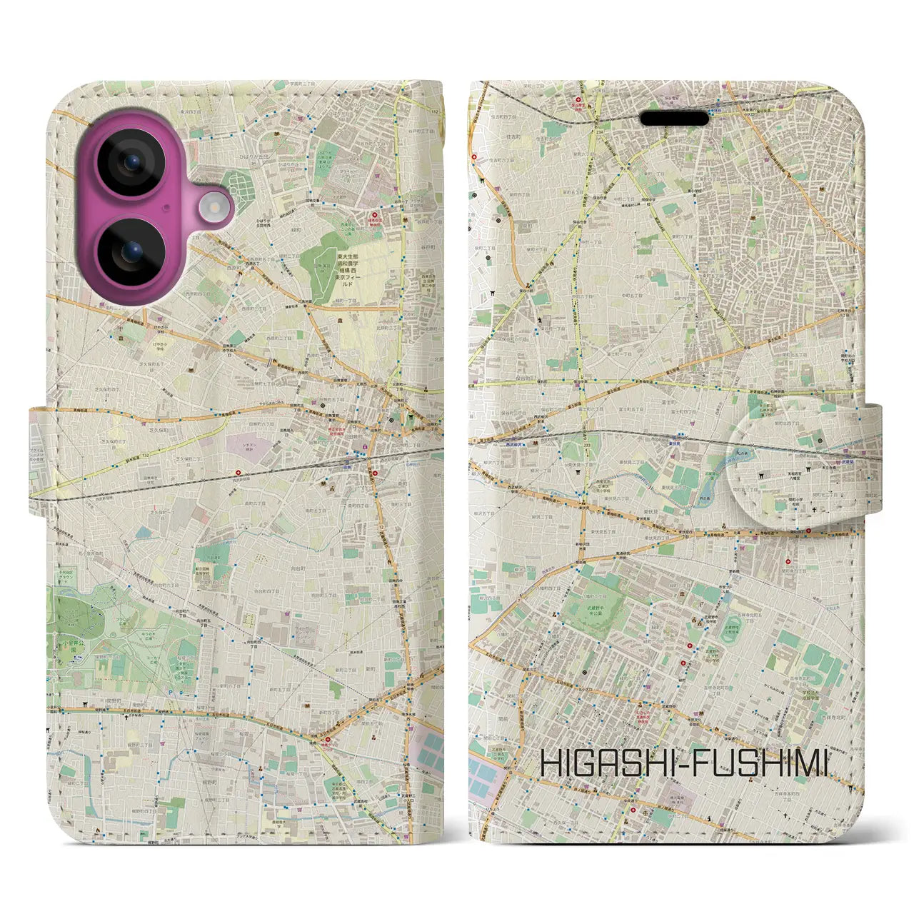 【東伏見(東京都)】地図柄iPhoneケース(手帳タイプ)ナチュラル・iPhone 16 Pro 用