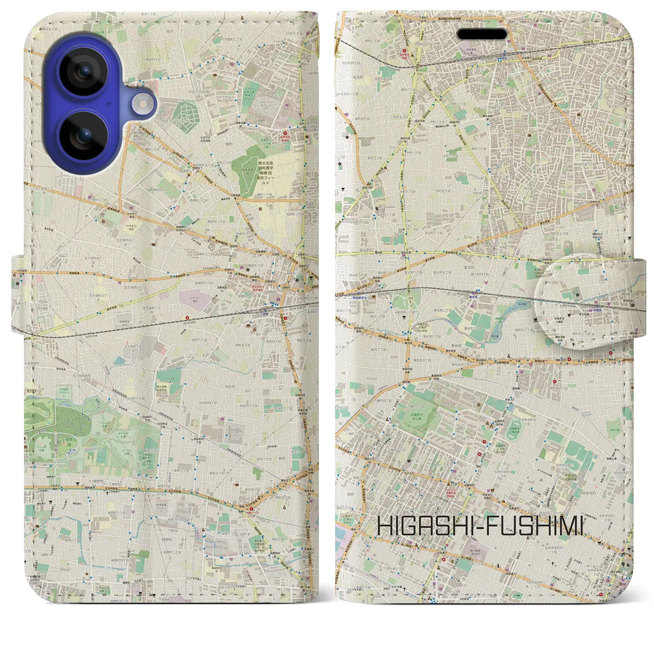 【東伏見(東京都)】地図柄iPhoneケース(手帳タイプ)ナチュラル・iPhone 16 Pro Max 用