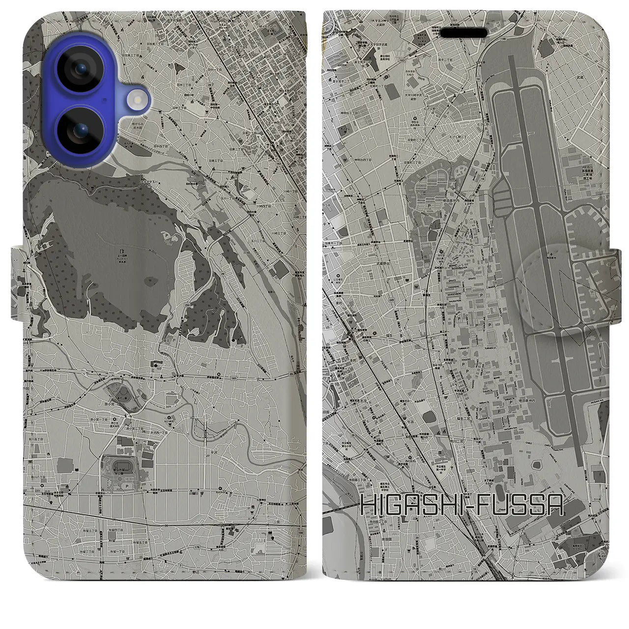 【東福生(東京都)】地図柄iPhoneケース(手帳タイプ)モノトーン・iPhone 16 Pro Max 用