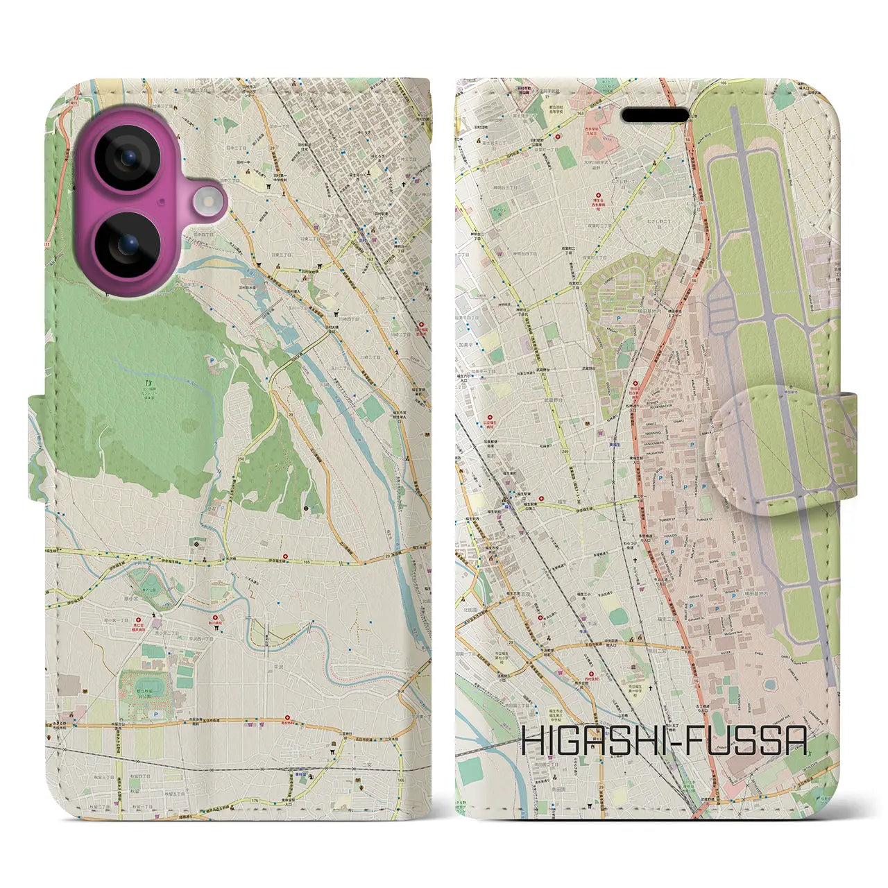 【東福生(東京都)】地図柄iPhoneケース(手帳タイプ)ナチュラル・iPhone 16 Pro 用