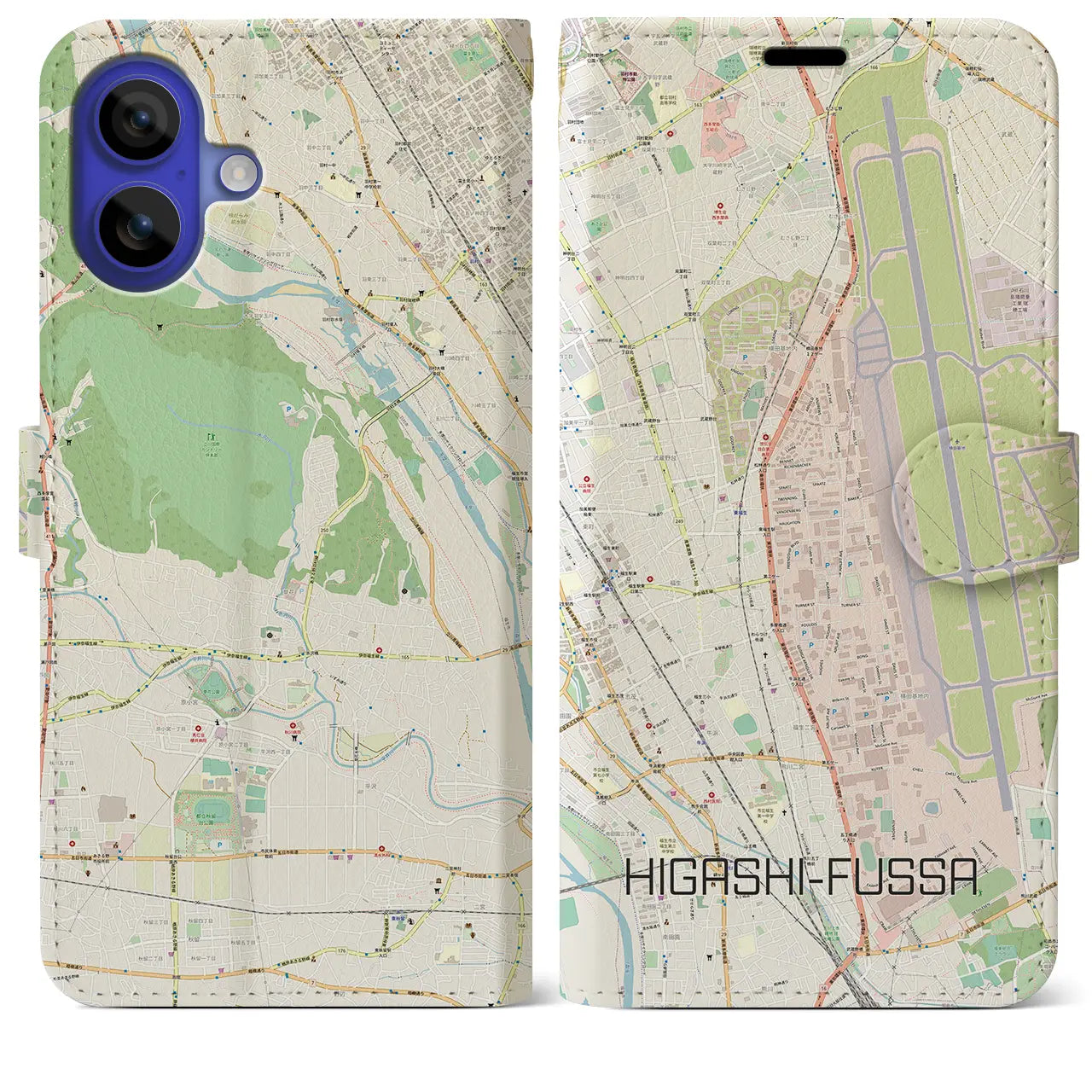 【東福生(東京都)】地図柄iPhoneケース(手帳タイプ)ナチュラル・iPhone 16 Pro Max 用