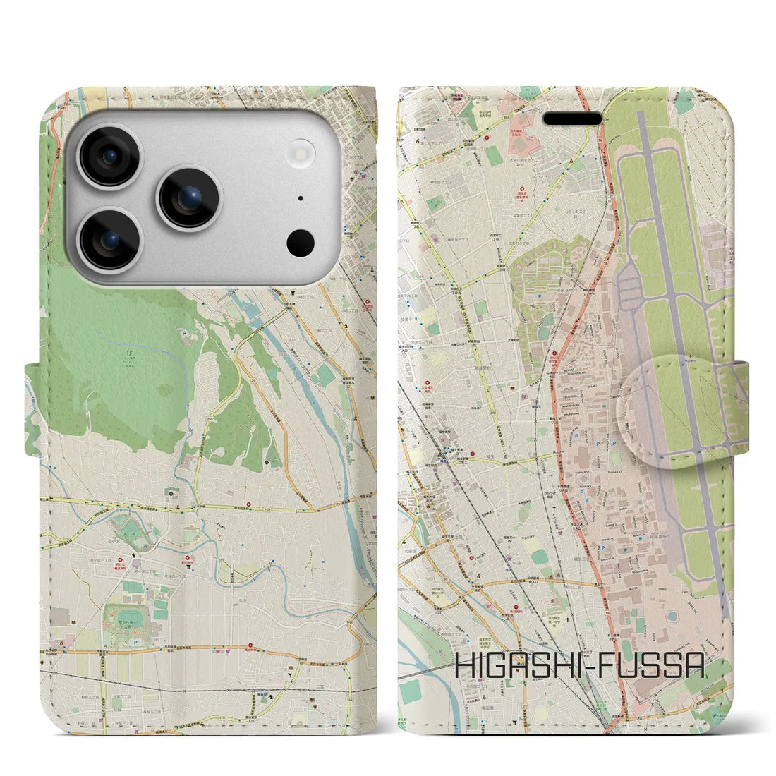 【東福生(東京都)】地図柄iPhoneケース(手帳タイプ)ナチュラル・iPhone 17 Pro Max 用