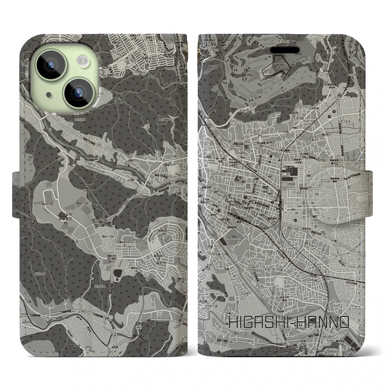 【東飯能(埼玉県)】地図柄iPhoneケース(手帳タイプ)