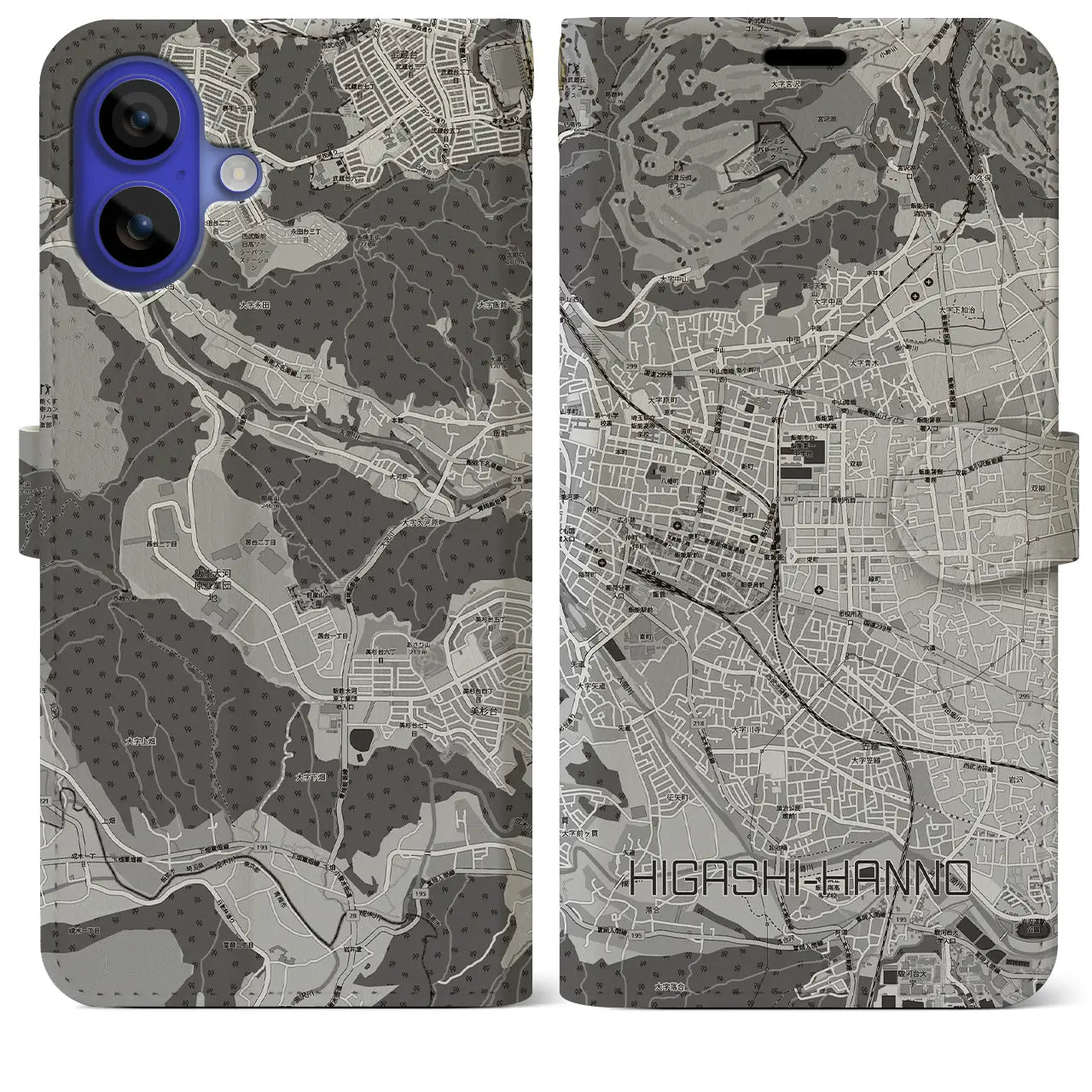 【東飯能(埼玉県)】地図柄iPhoneケース(手帳タイプ)