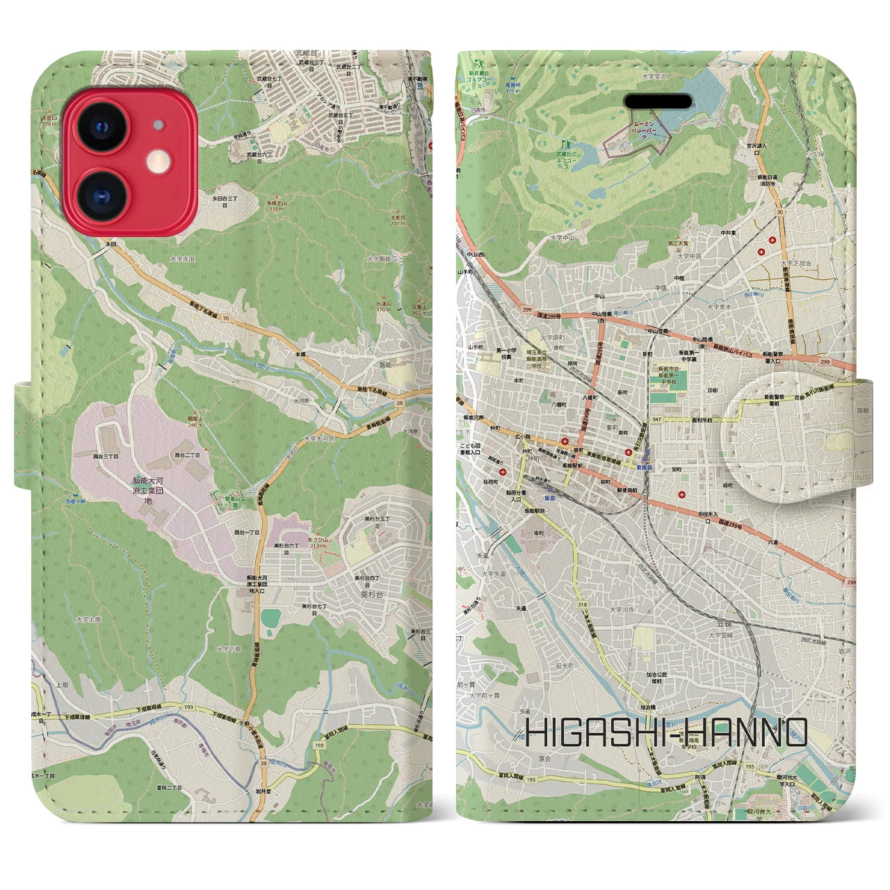 【東飯能(埼玉県)】地図柄iPhoneケース(手帳タイプ)