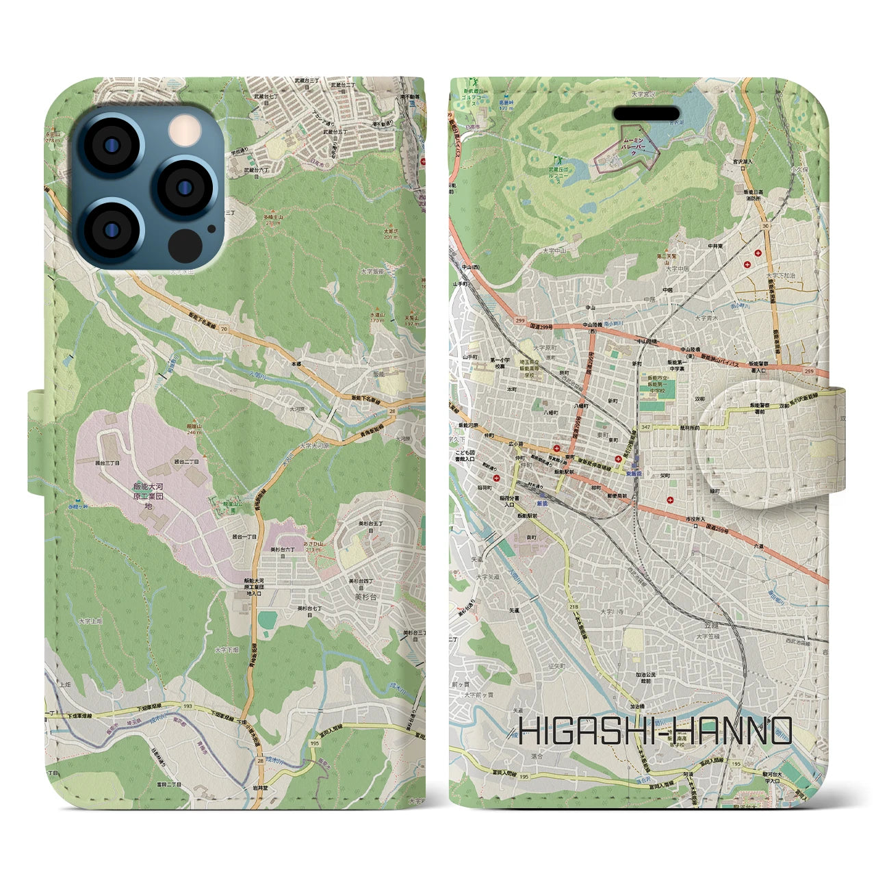 【東飯能(埼玉県)】地図柄iPhoneケース(手帳タイプ)